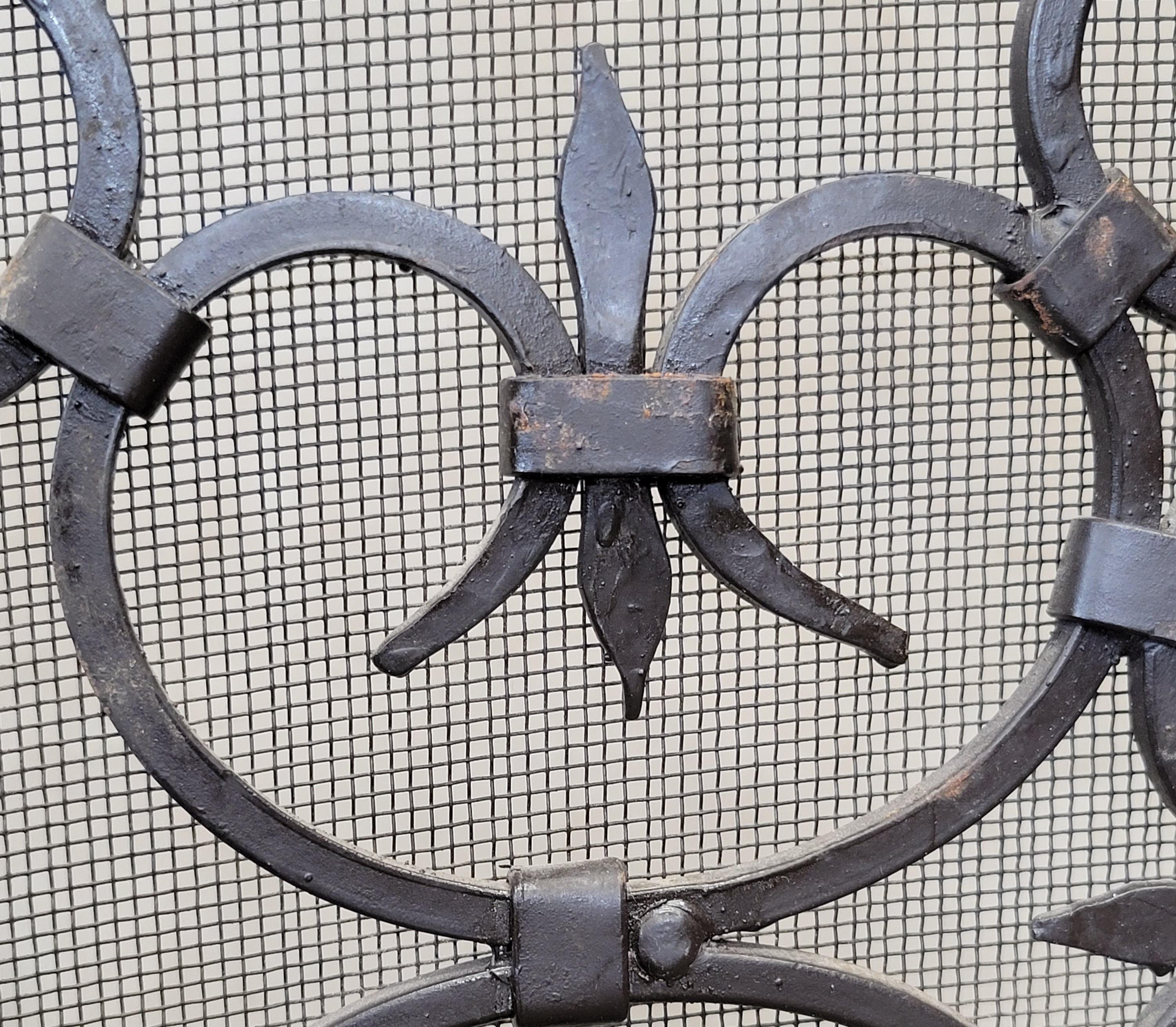 Vintage Spanish Revival Iron Three Panel Folding Fireplace Screen For Sale 2