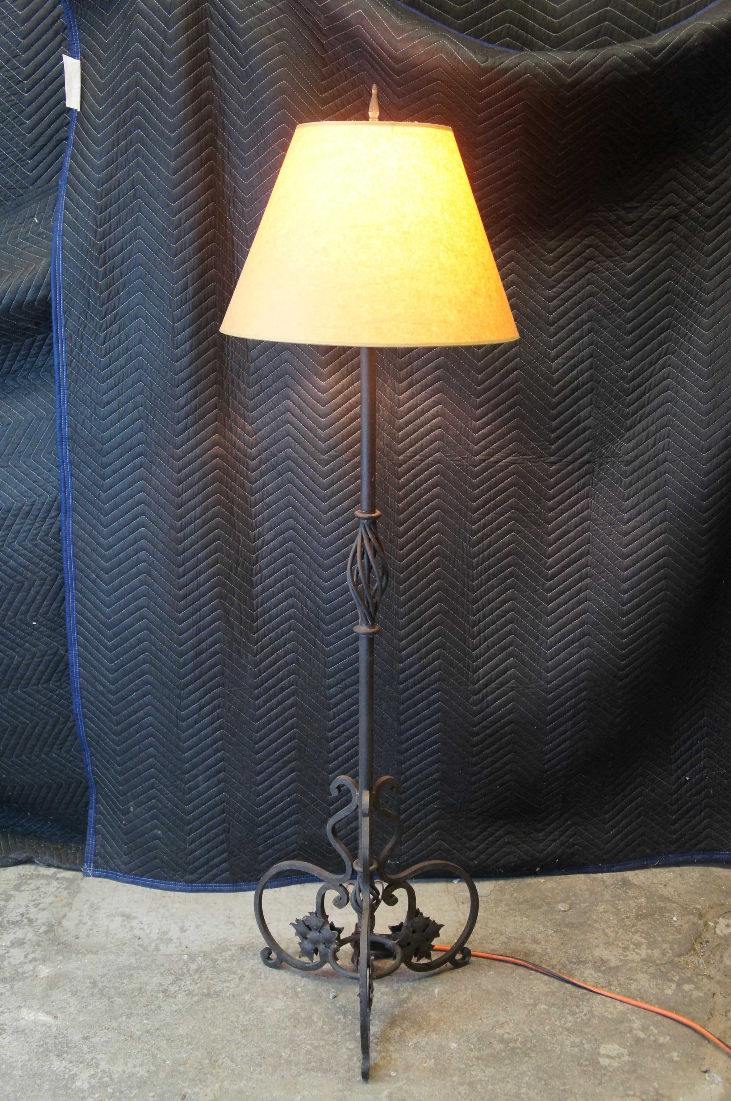 Vintage Spanish Revival Ornate Scrolled Wrought Iron Floor Lamp Reading Light For Sale 6