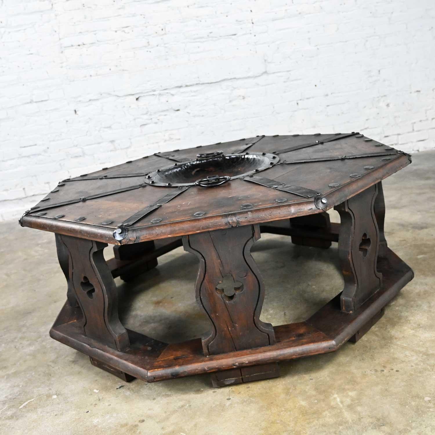 Gorgeous vintage Spanish Revival or Rustic coffee or Brazier table in the style of Artes De Mexico Internationales. Beautiful condition, keeping in mind that this is vintage and not new so will have signs of use and wear. This table has ALL over