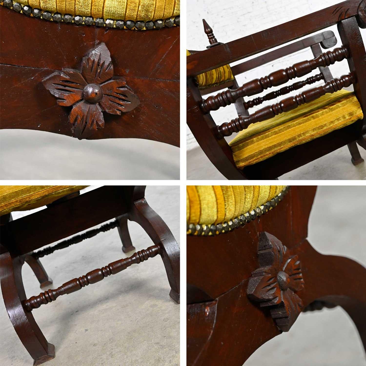 Vintage Spanish Revival Savonarola Curule Chair Striped Velvety Chenille Fabric For Sale 7