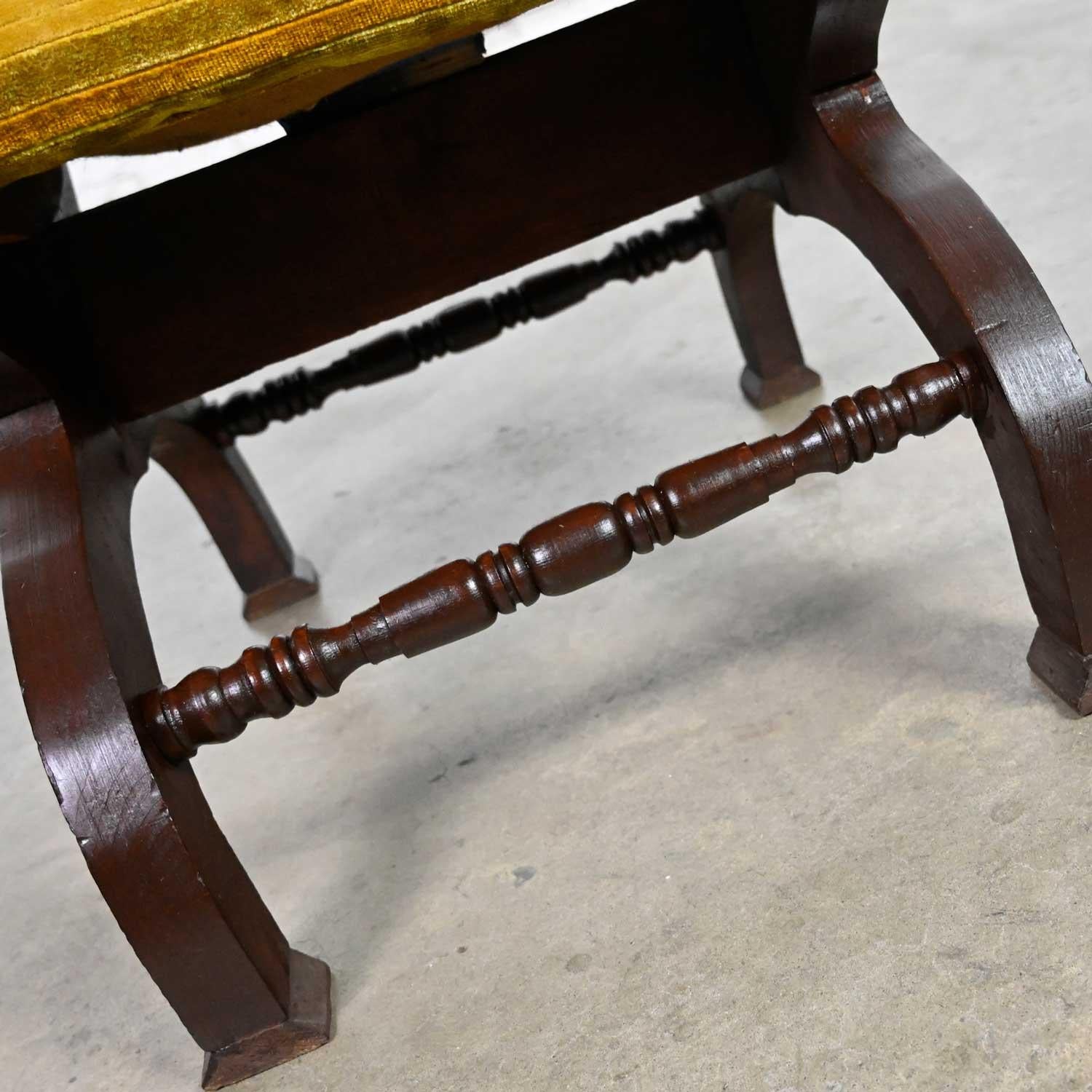 Vintage Spanish Revival Savonarola Curule Chair Striped Velvety Chenille Fabric For Sale 8