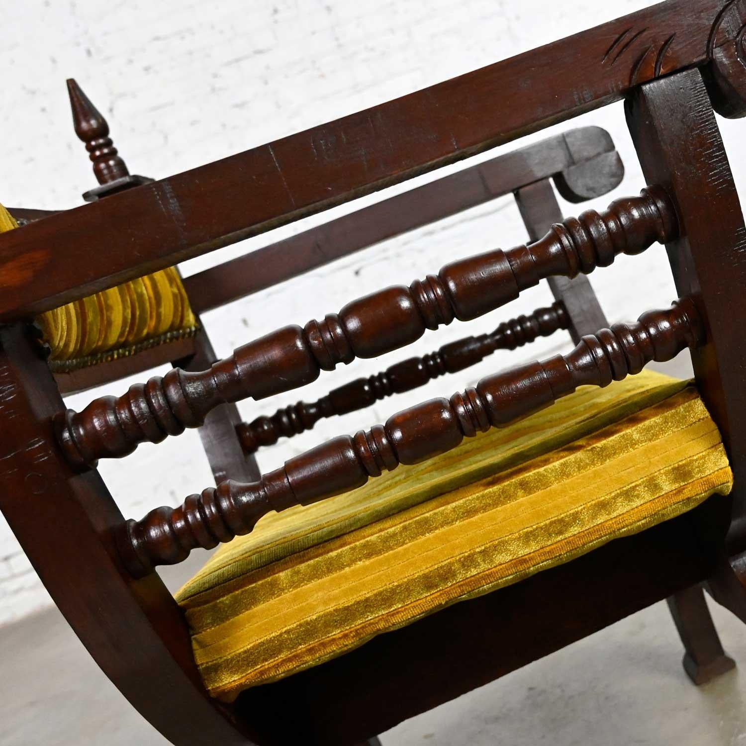 Vintage Spanish Revival Savonarola Curule Chair Striped Velvety Chenille Fabric For Sale 9