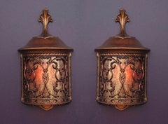Vintage Spanish Revival Storybook Wall Lights with Mica Shade. Priced each