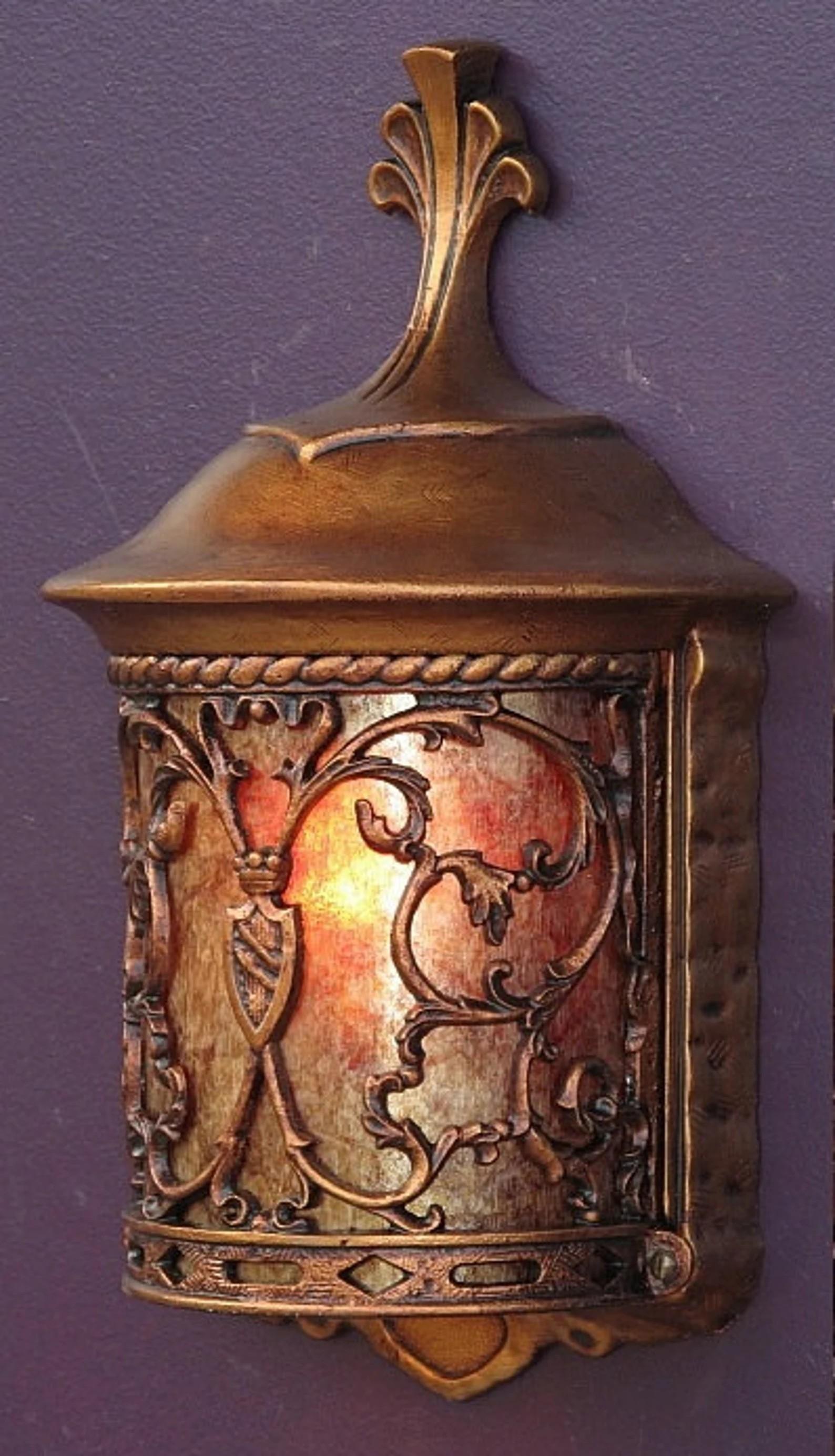 Spanish Colonial Vintage Spanish Revival Storybook Wall Lights with Mica Shade. Priced each For Sale