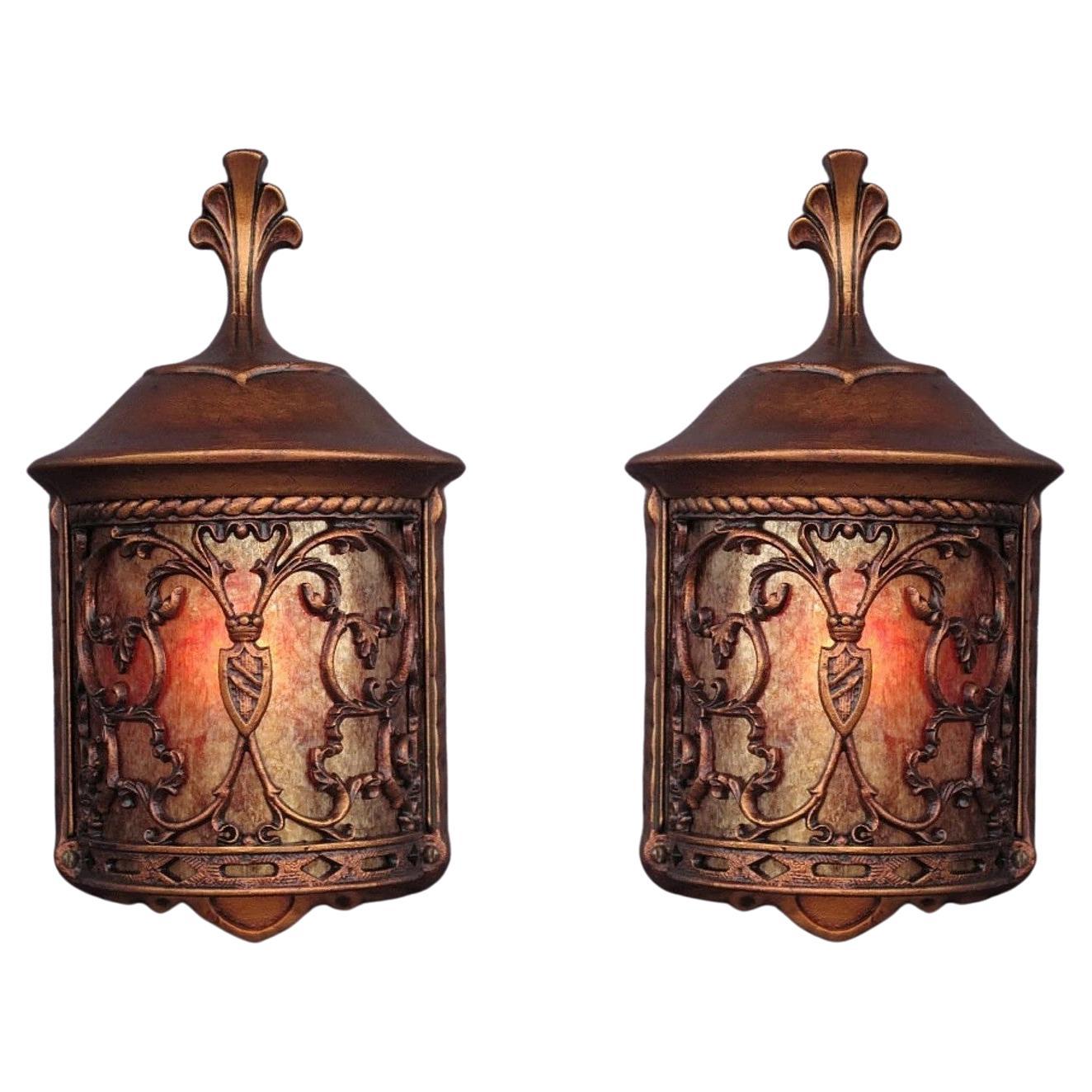 Vintage Spanish Revival Storybook Wall Lights with Mica Shade. Priced each For Sale