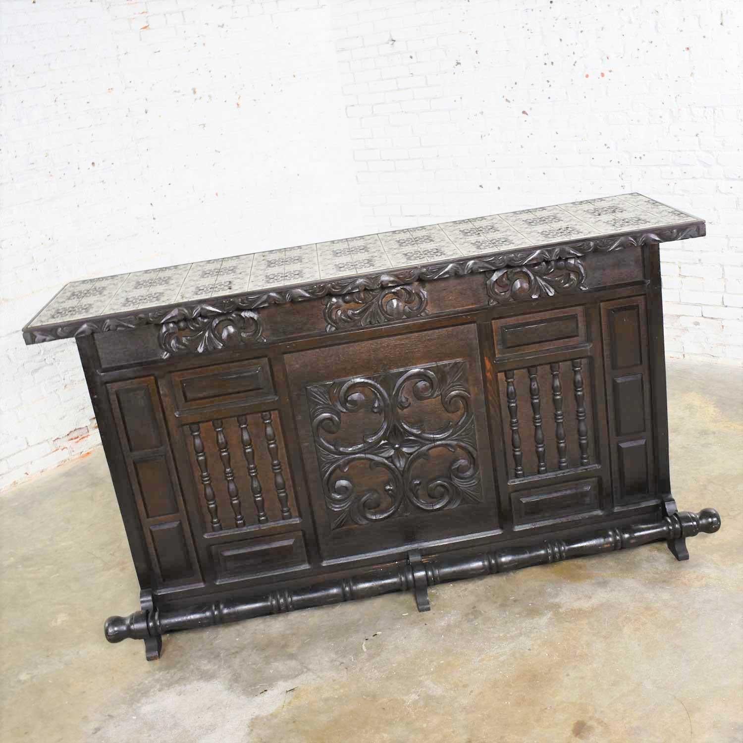 Mexican Spanish Revival Style Dry Bar with Inlaid Tile Top in Style Artes de Mexico