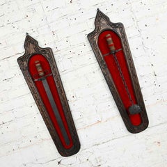 Vintage Spanish Revival Tavern Sword & Medieval Flail Wall Decor Style of Witco