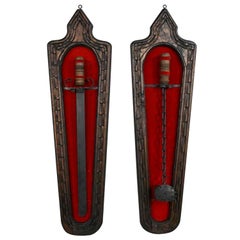 Vintage Spanish Revival Tavern Sword & Medieval Flail Wall Decor Style of Witco
