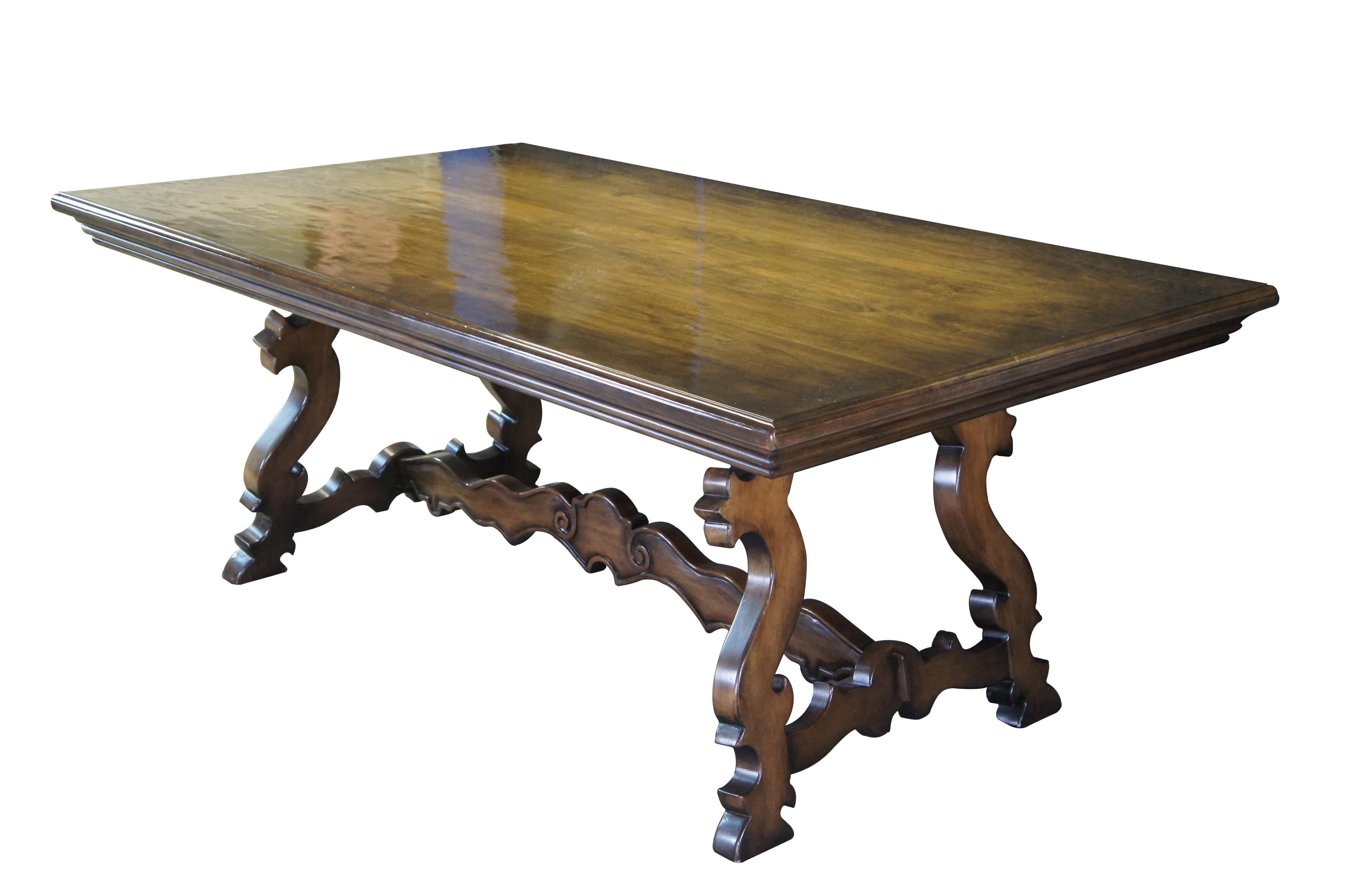 Spanish Colonial Vintage Spanish Revival Tuscan Walnut Old World Trestle Dining Breakfast Table For Sale
