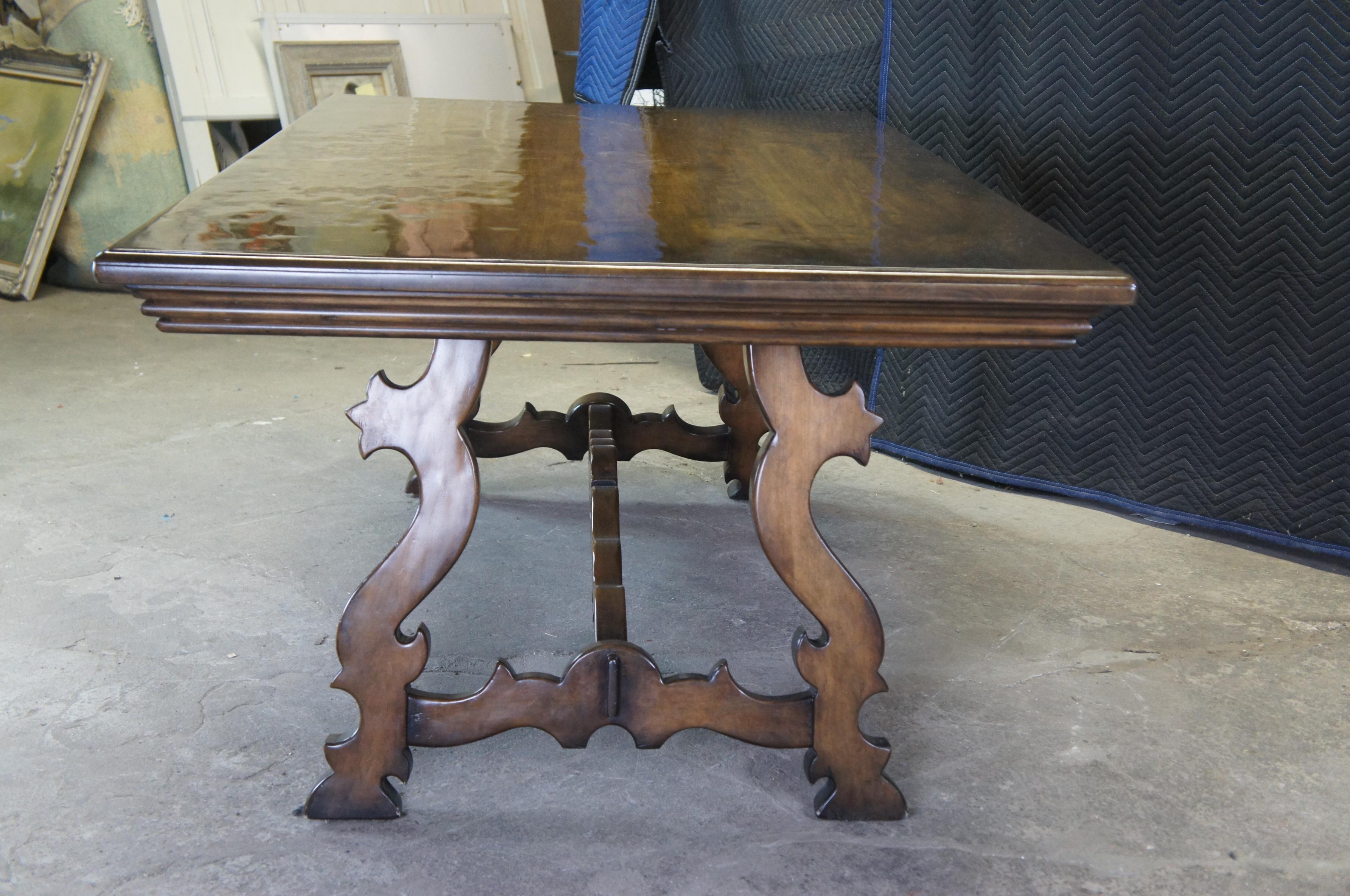 Vintage Spanish Revival Tuscan Walnut Old World Trestle Dining Breakfast Table For Sale 3