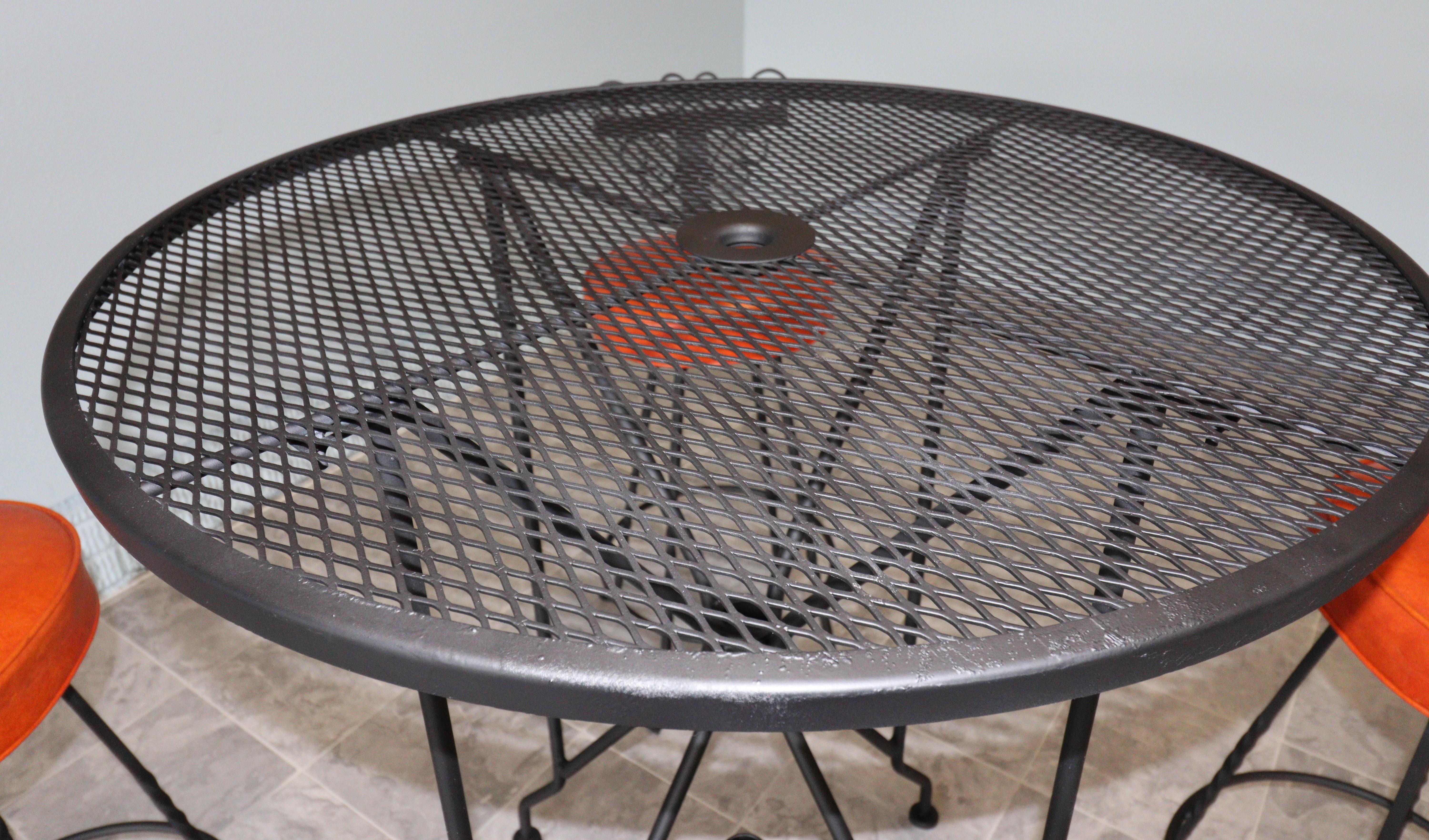 Vintage Spanish Revival Wrought Iron Swivel Bar Stool Set-Burnt Orange Vinyl For Sale 2