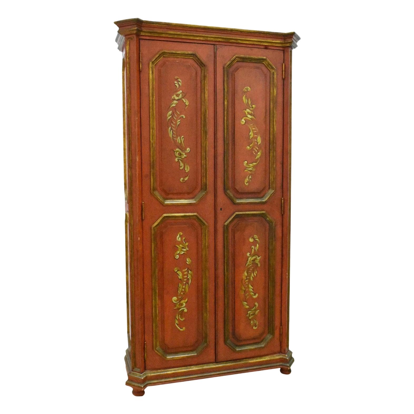 Vintage Spanish Rococo Style Parcel Gilt Painted Armoire
