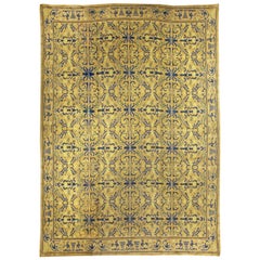 Tapis espagnol vintage jaune et bleu fait à la main