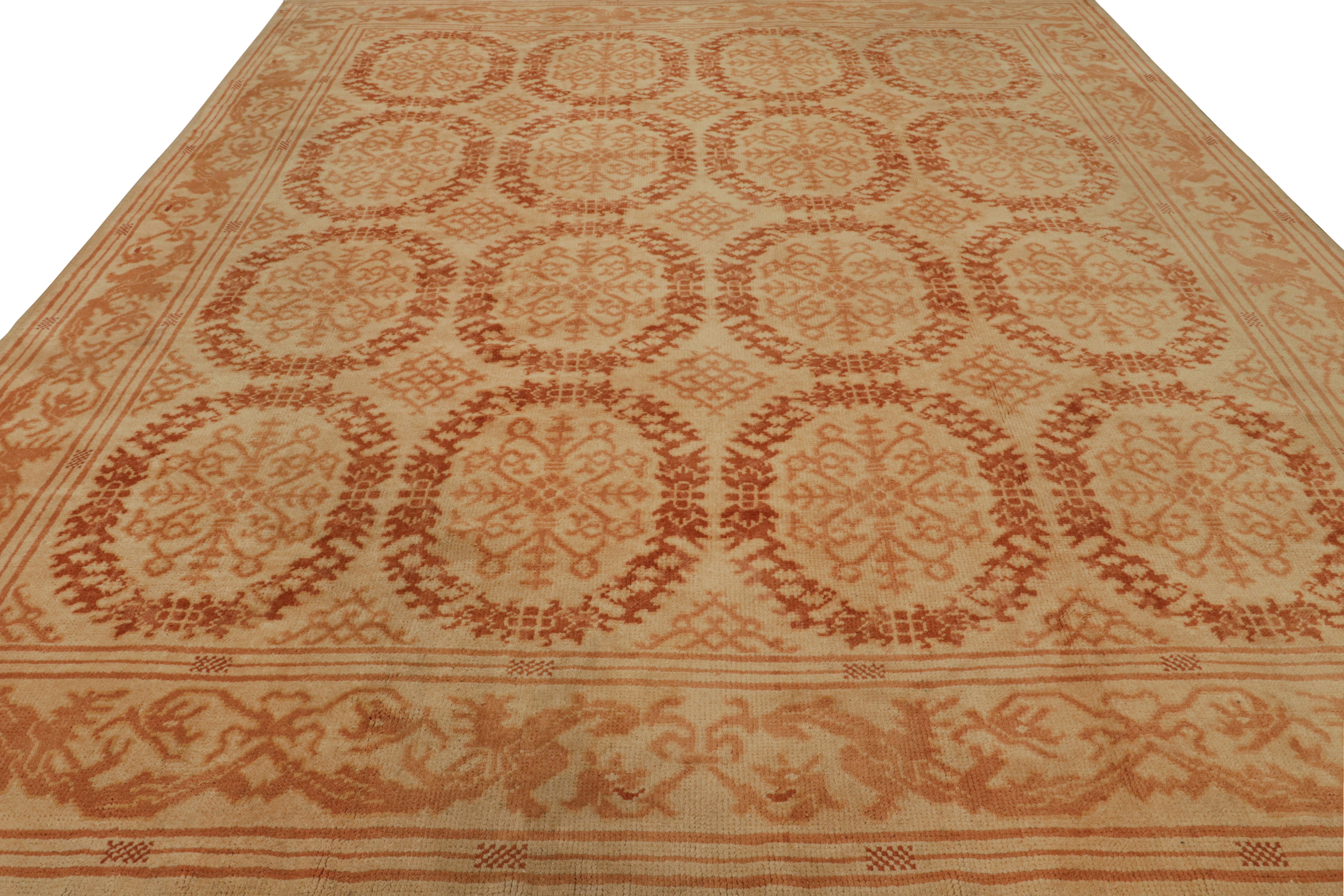 Hand-Knotted Vintage Spanish Rug in Beige, with Medallions, from Rug & Kilim For Sale