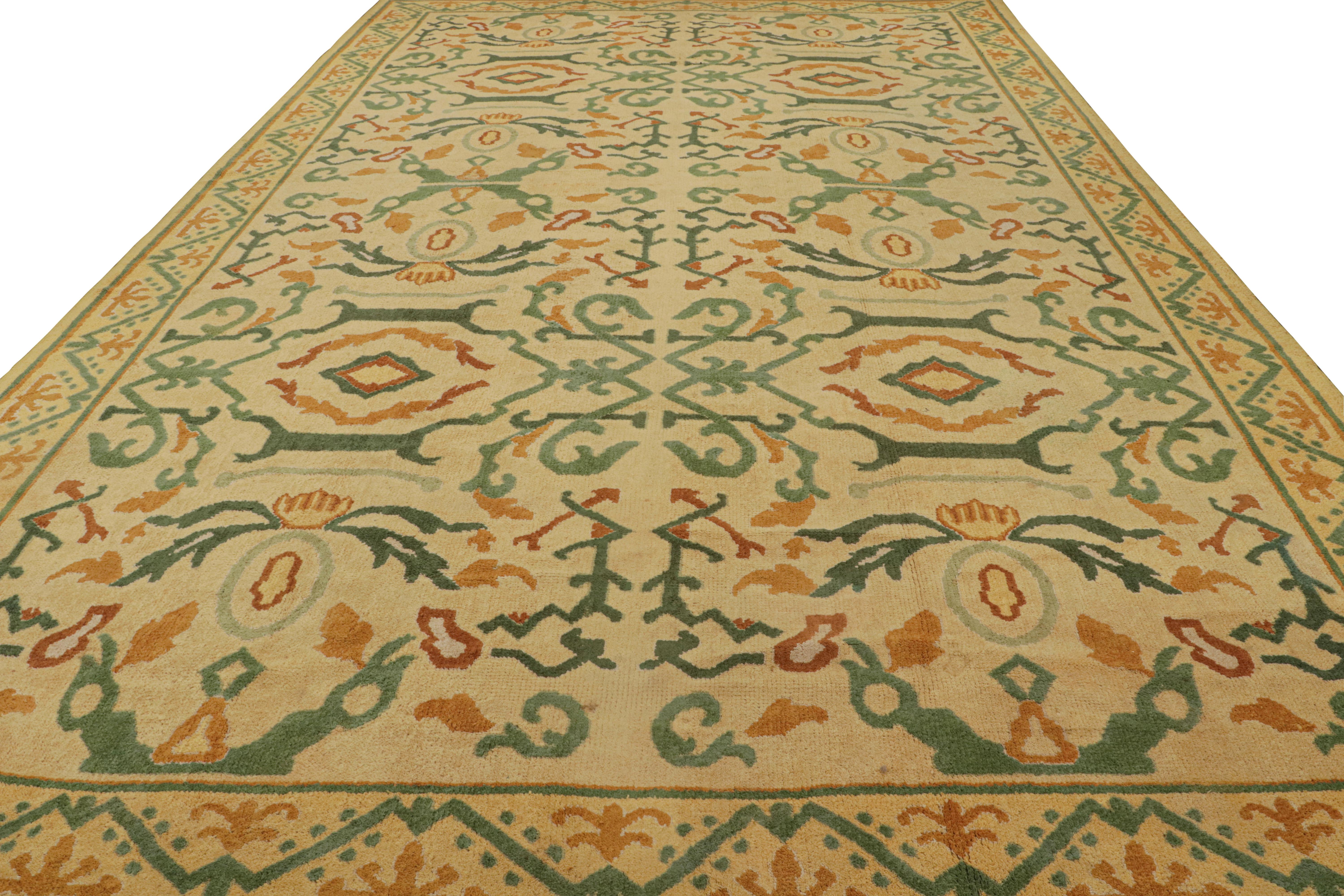 Art Nouveau Vintage Spanish Rug in Gold, with Geometric Patterns For Sale