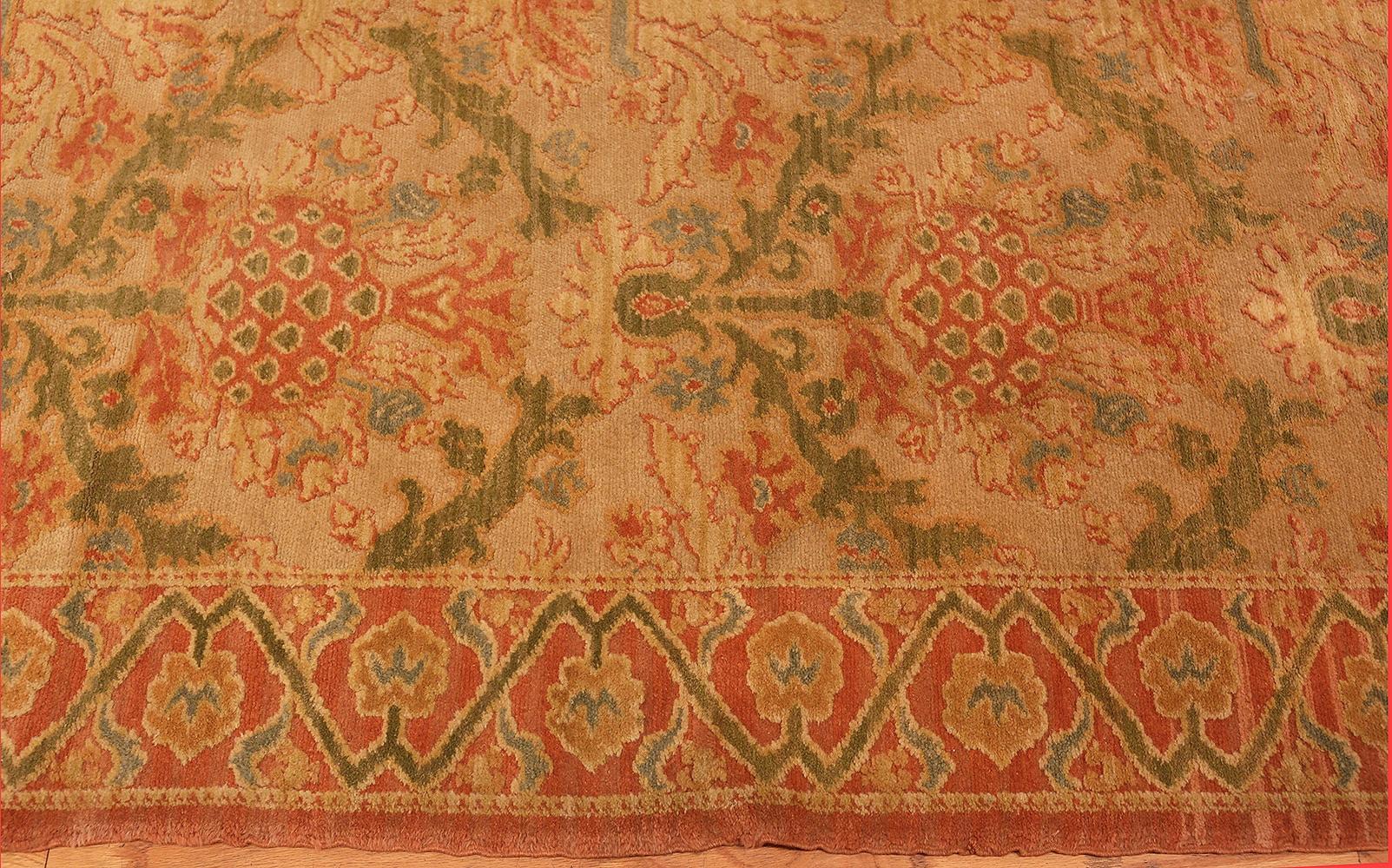 A beautiful soft and decorative room size vintage Spanish rug, country of origin: Spain, circa 1940's. Size: 8 ft 2 in x 11 ft 6 in (2.49 m x 3.51 m)

This lovely, soft rug from Spain from the 1940’s has an all-over design laid out in a formal