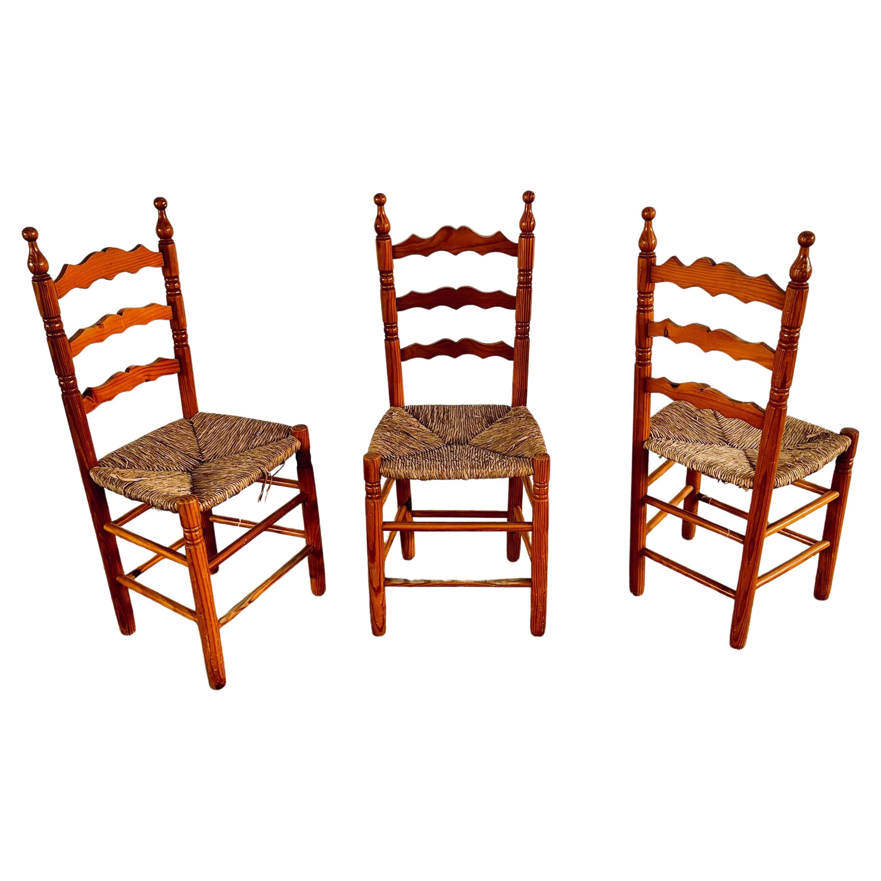 Vintage Spanish Rush Seat Chair, Wicker and turned wood Castillian Chair