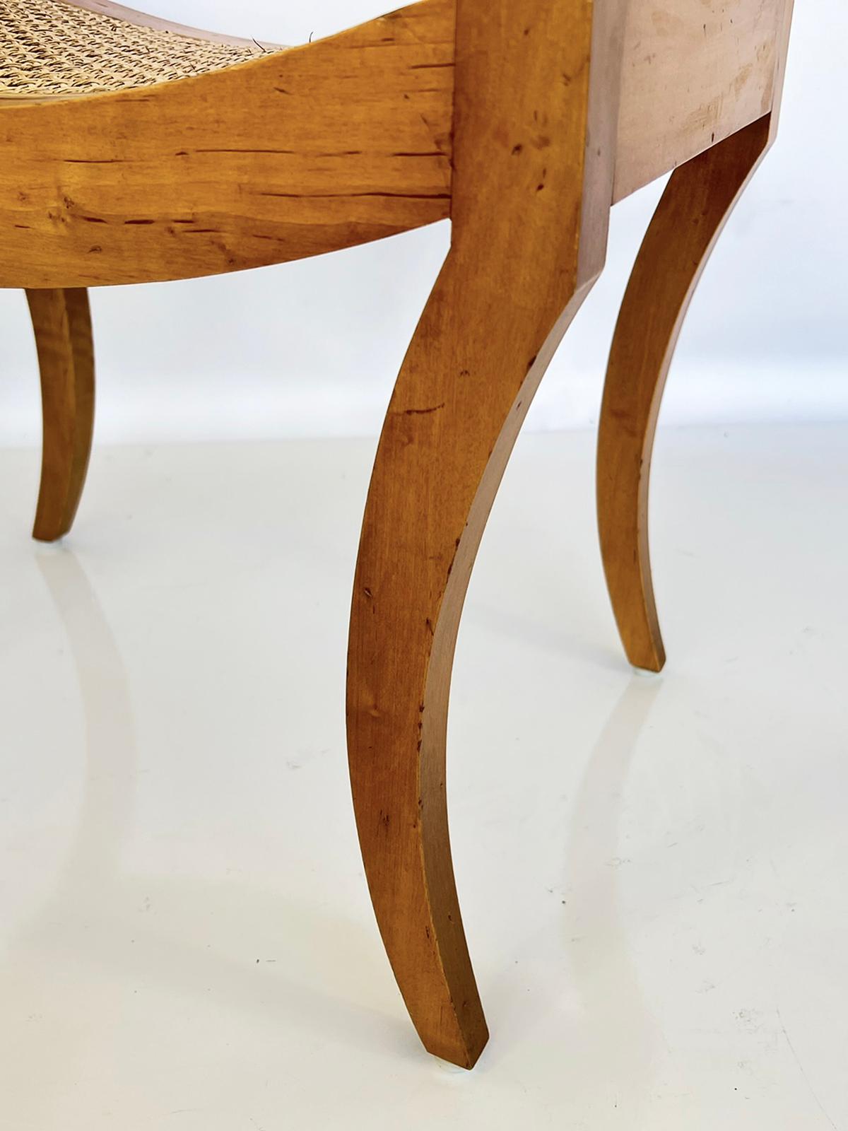 Mid-20th Century Vintage Spanish Satinwood Stool with Caned Seat and Scrolling Arms For Sale