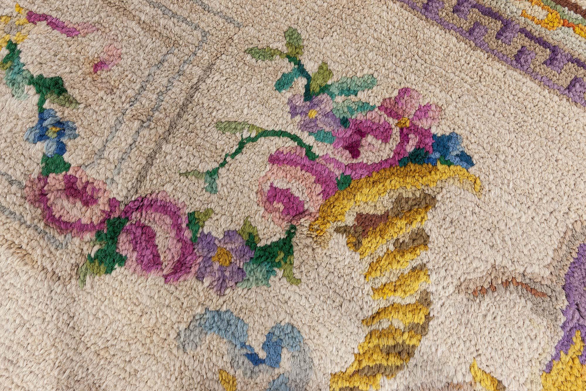 XX secolo Tappeto vintage spagnolo Savonnerie Botanic fatto a mano Doris Leslie Blau in vendita