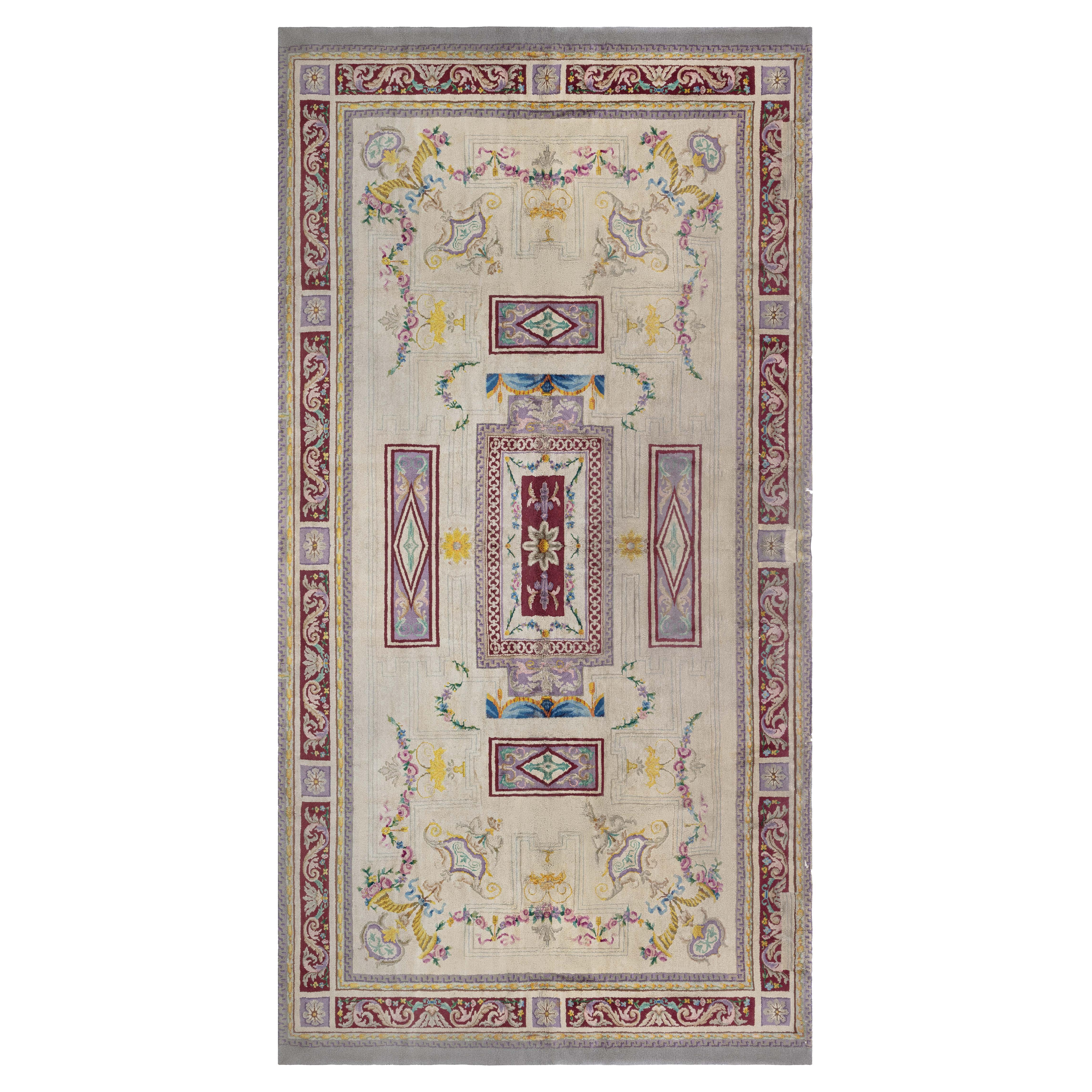 Vintage Spanish Savonnerie Botanic Handmade Rug Doris Leslie Blau For Sale