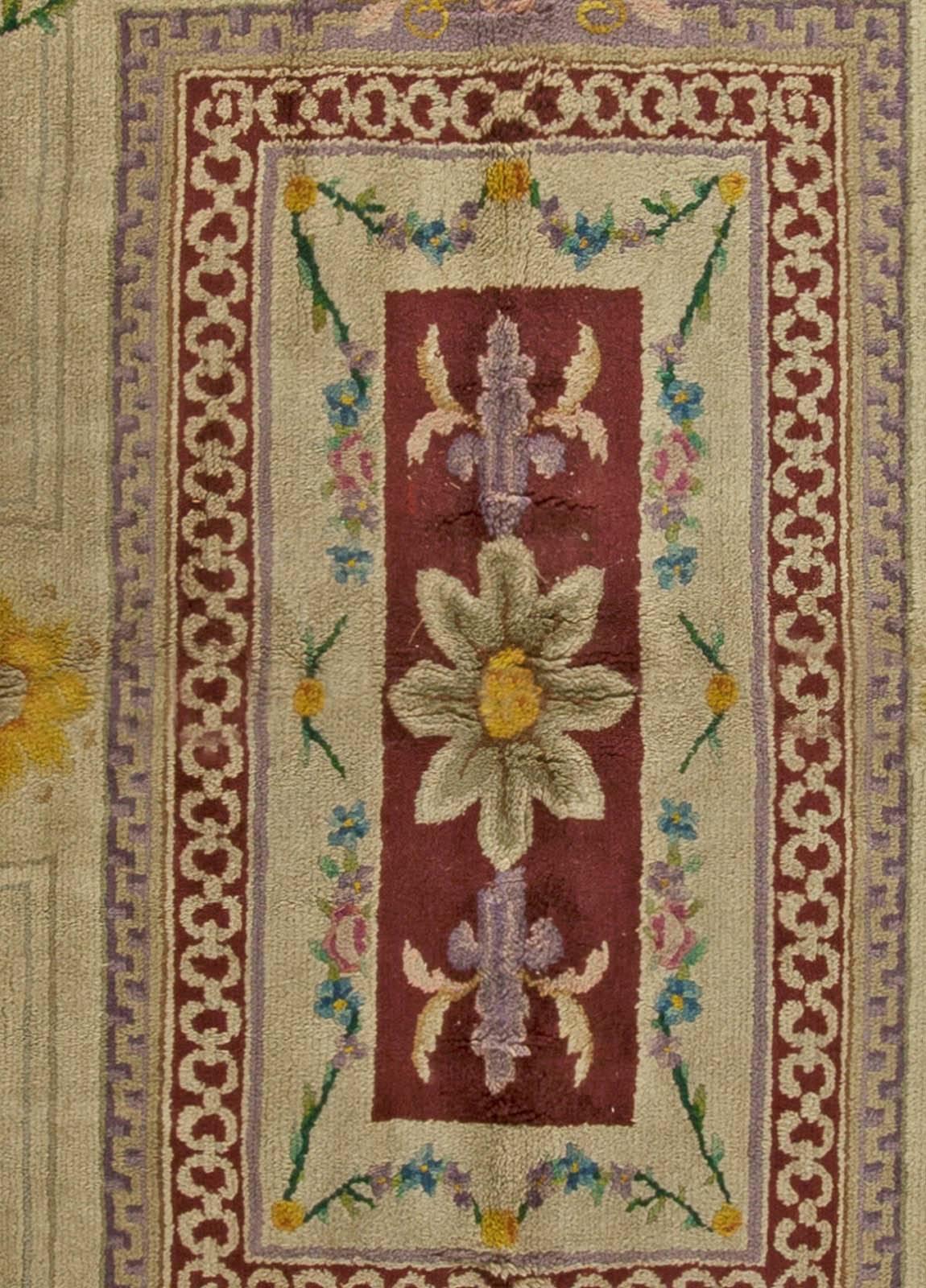 Vintage Spanish Savonnerie botanic handmade wool rug (size adjusted).
Size: 13'5