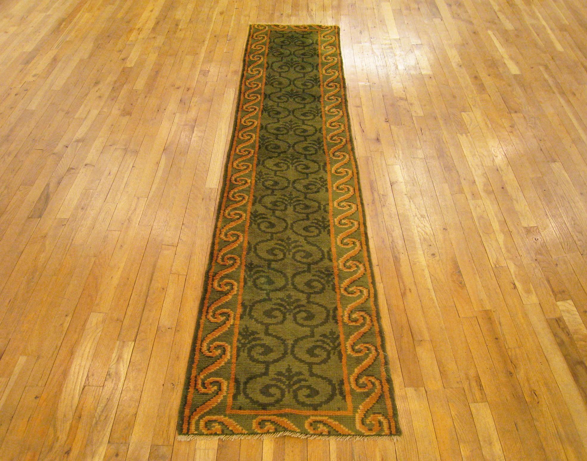 Hand-Knotted Vintage Spanish Savonnerie Rug, in Long Runner Size For Sale