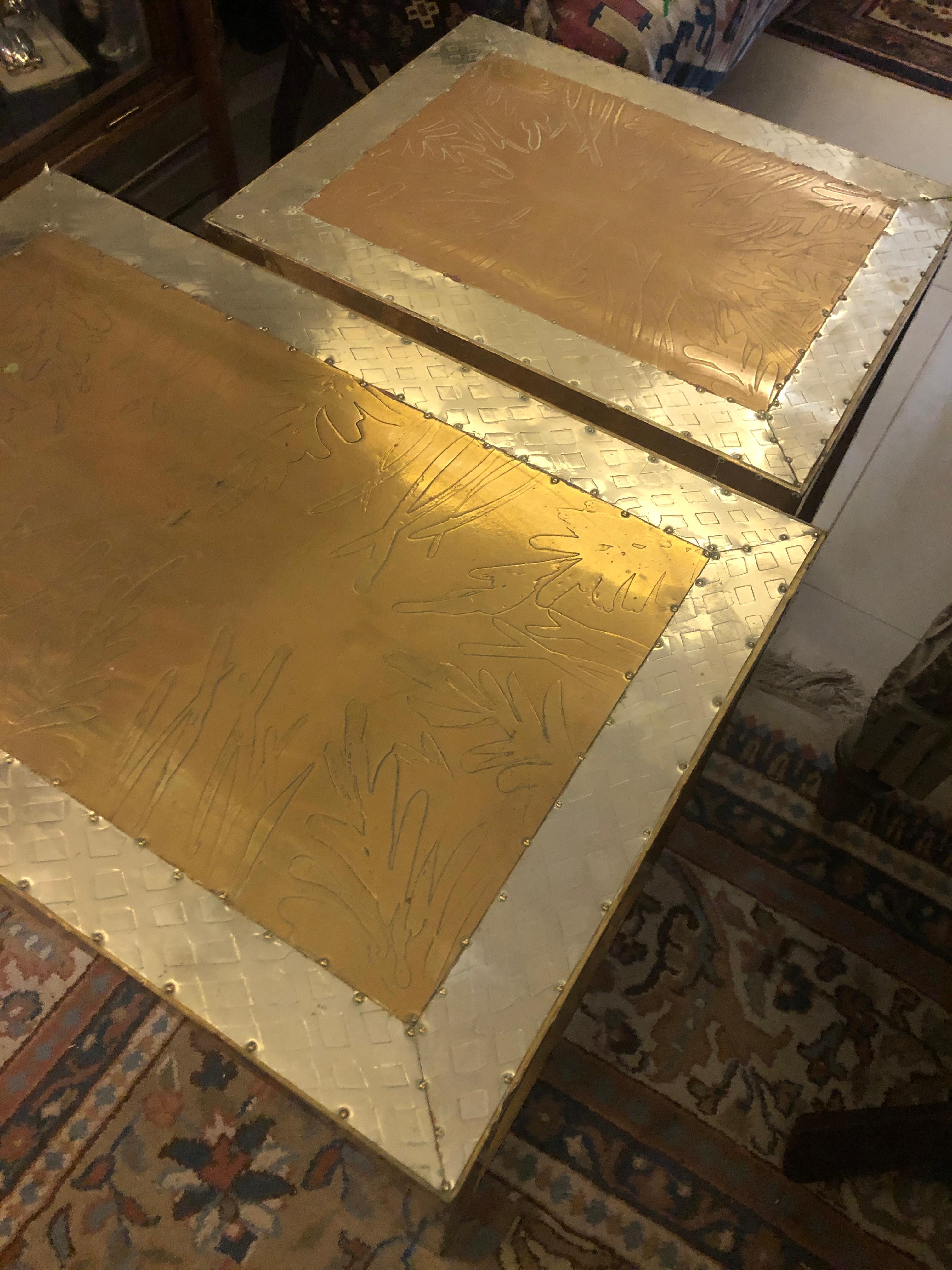 Vintage Spanish Set of Three Golden Metal Sofa Tables Signed by Rudolfo Dubarry For Sale 3