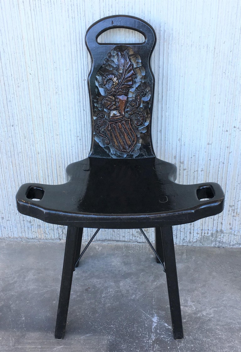 Vintage Spanish Sgabello Carved Side Chair or Stool For Sale at 1stDibs