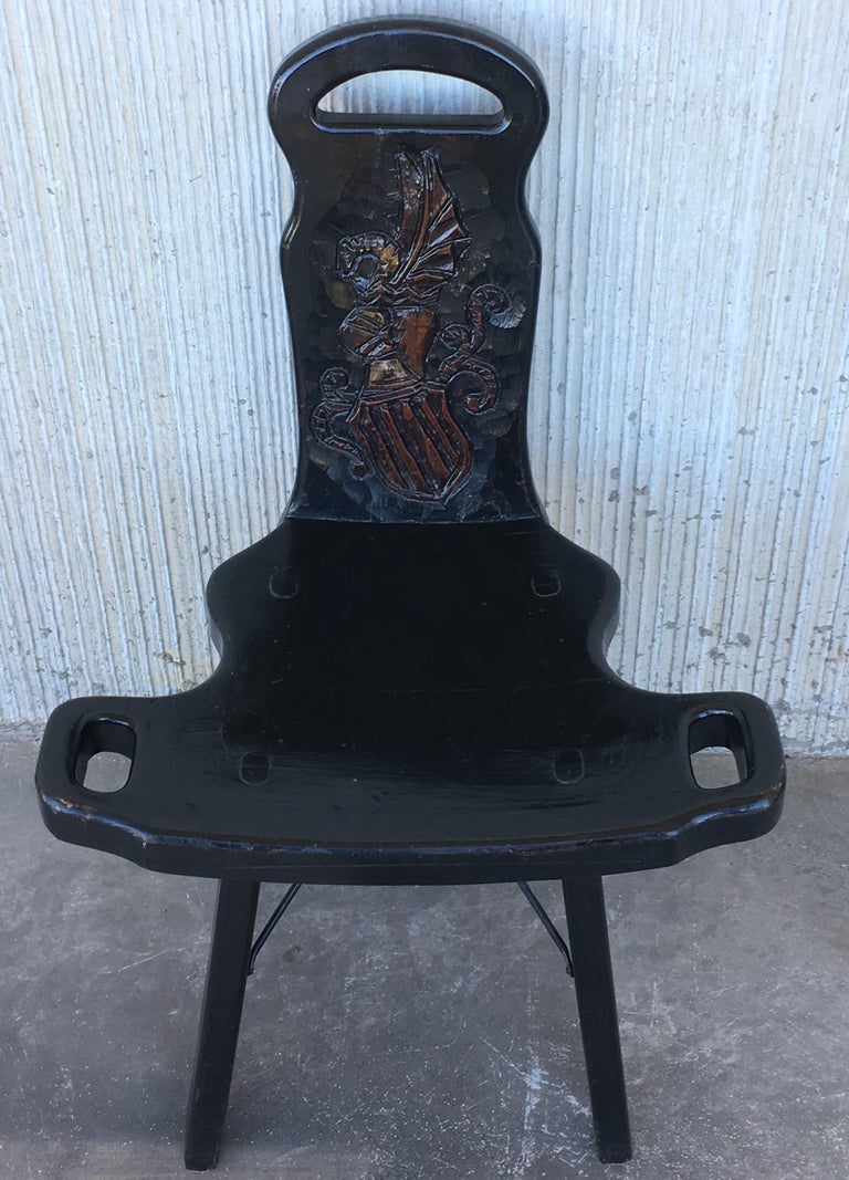 Vintage Spanish Sgabello Carved Side Chair or Stool For Sale at 1stDibs
