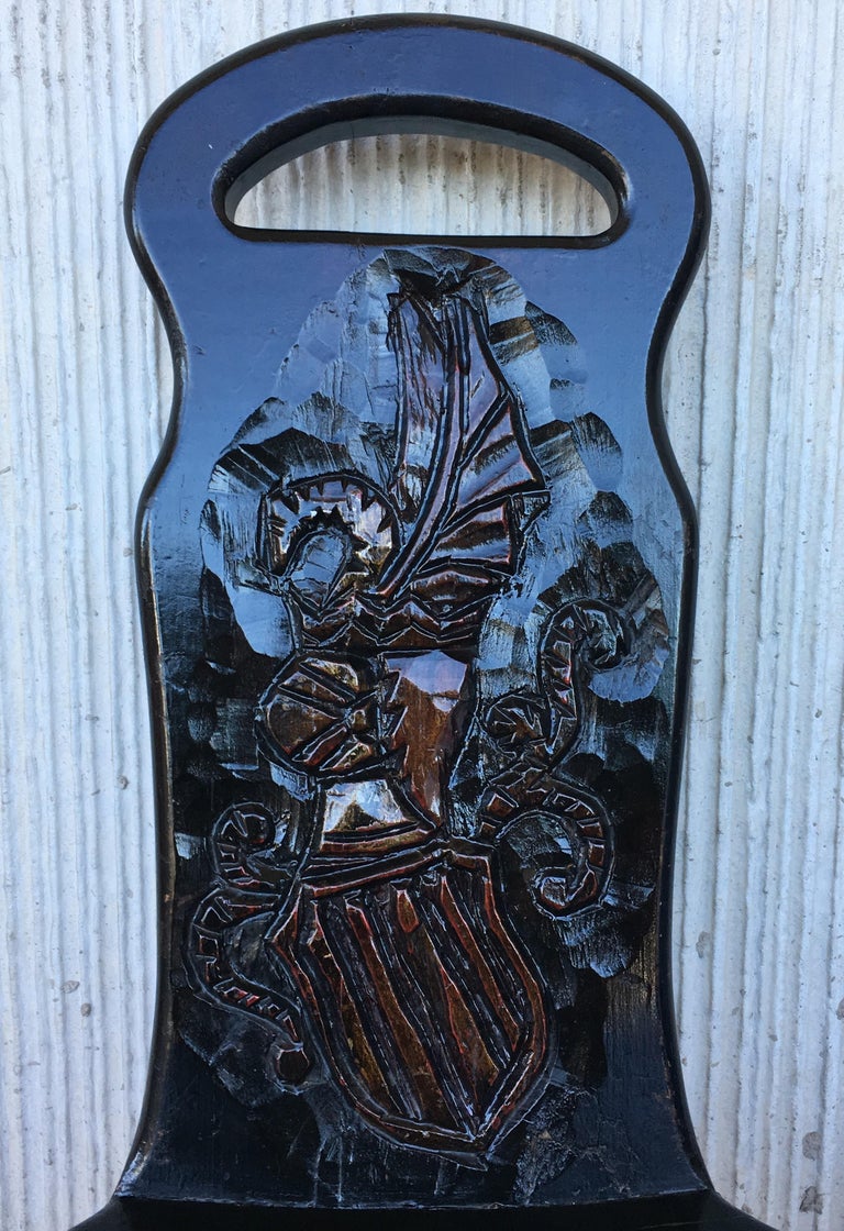 Vintage Spanish Sgabello Carved Side Chair or Stool For Sale at 1stDibs