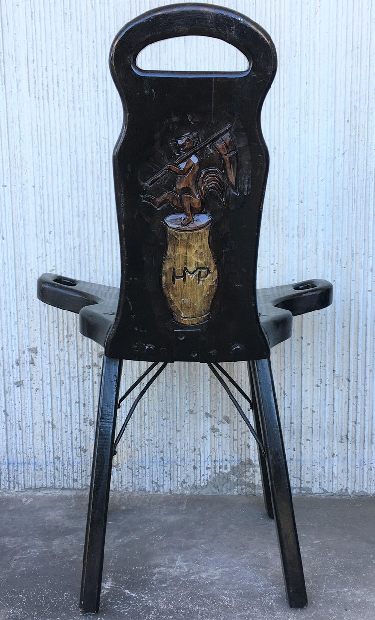 Vintage Spanish Sgabello Carved Side Chair or Stool For Sale at 1stDibs
