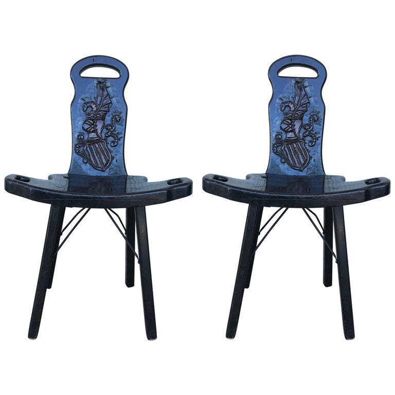 Vintage Spanish Sgabello Carved Side Chair or Stool For Sale at 1stDibs