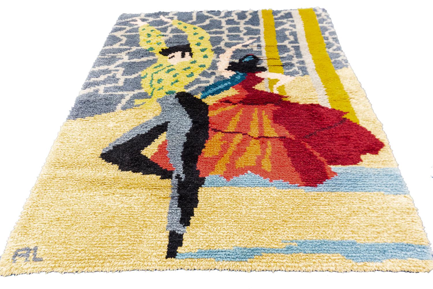 20th Century Vintage Spanish Signed Flamenco Dance Design Rug, 1950-1970 For Sale