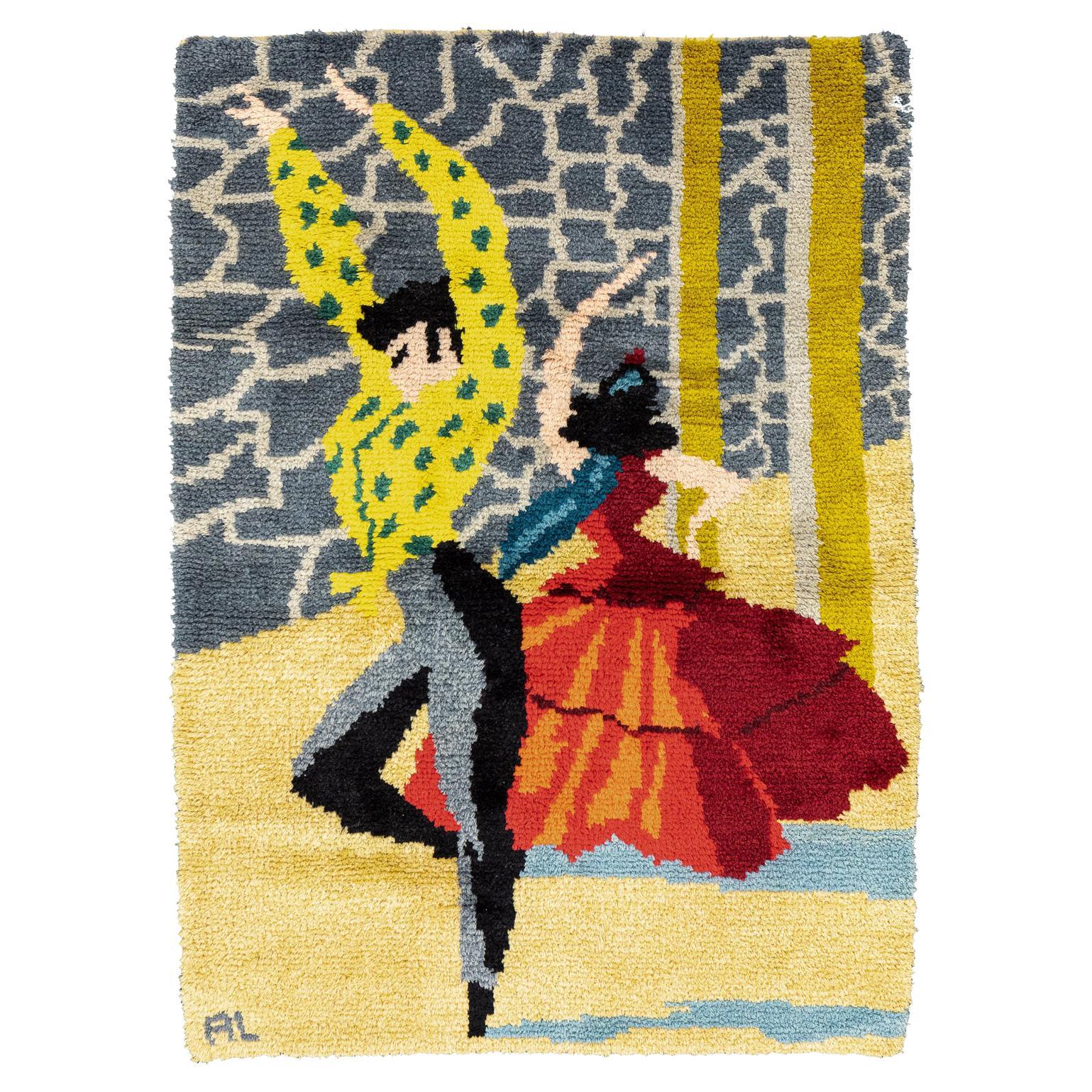 Spanischer signierter Flamenco-Teppich im Vintage-Stil, 1950–1970