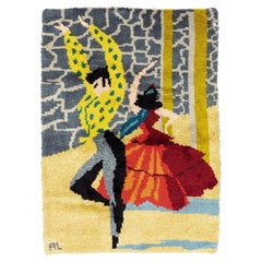 Retro Spanish Signed Flamenco Dance Design Rug, 1950-1970
