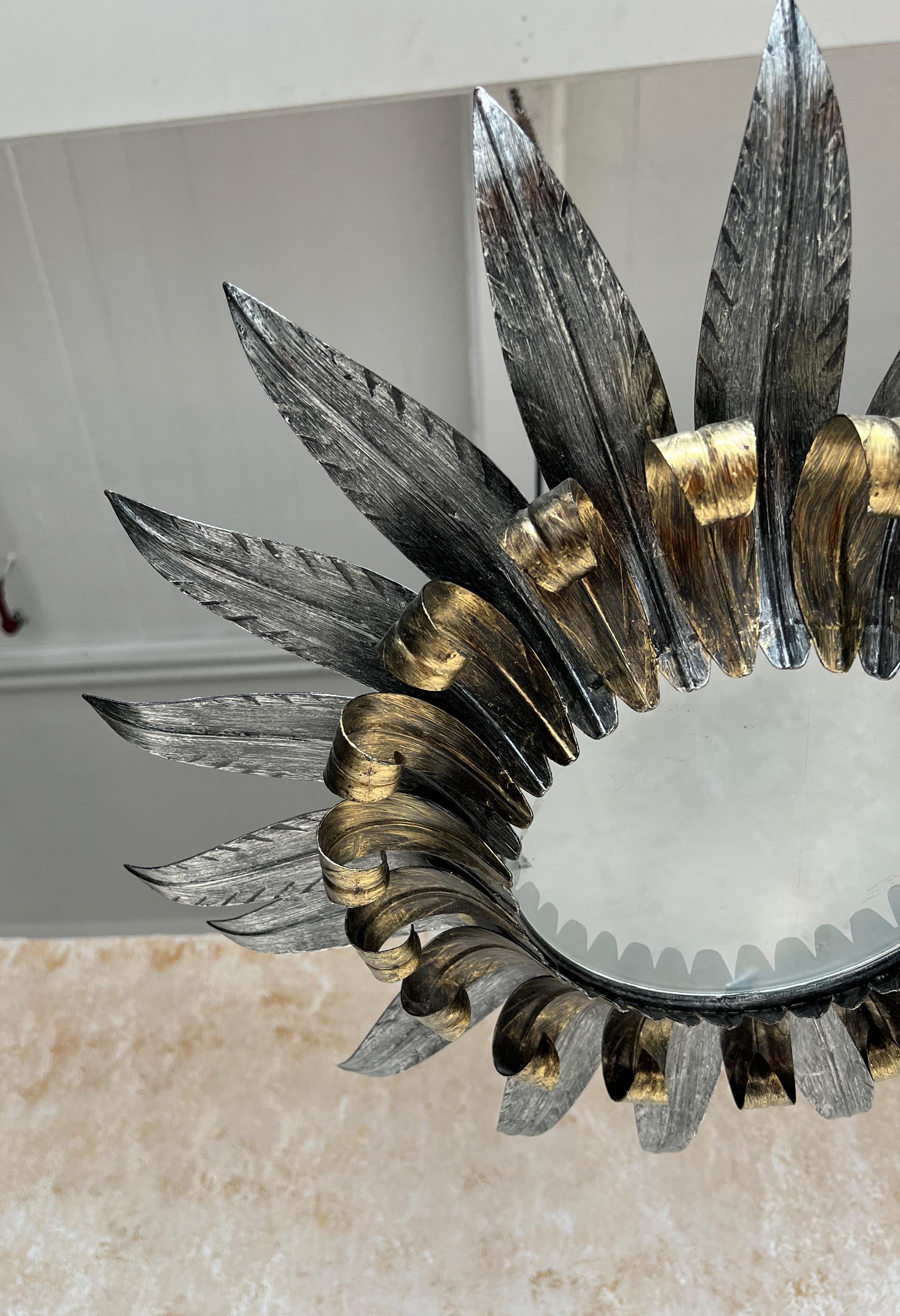 Plafoniera spagnola d'epoca in metallo dorato e argento in vendita 4