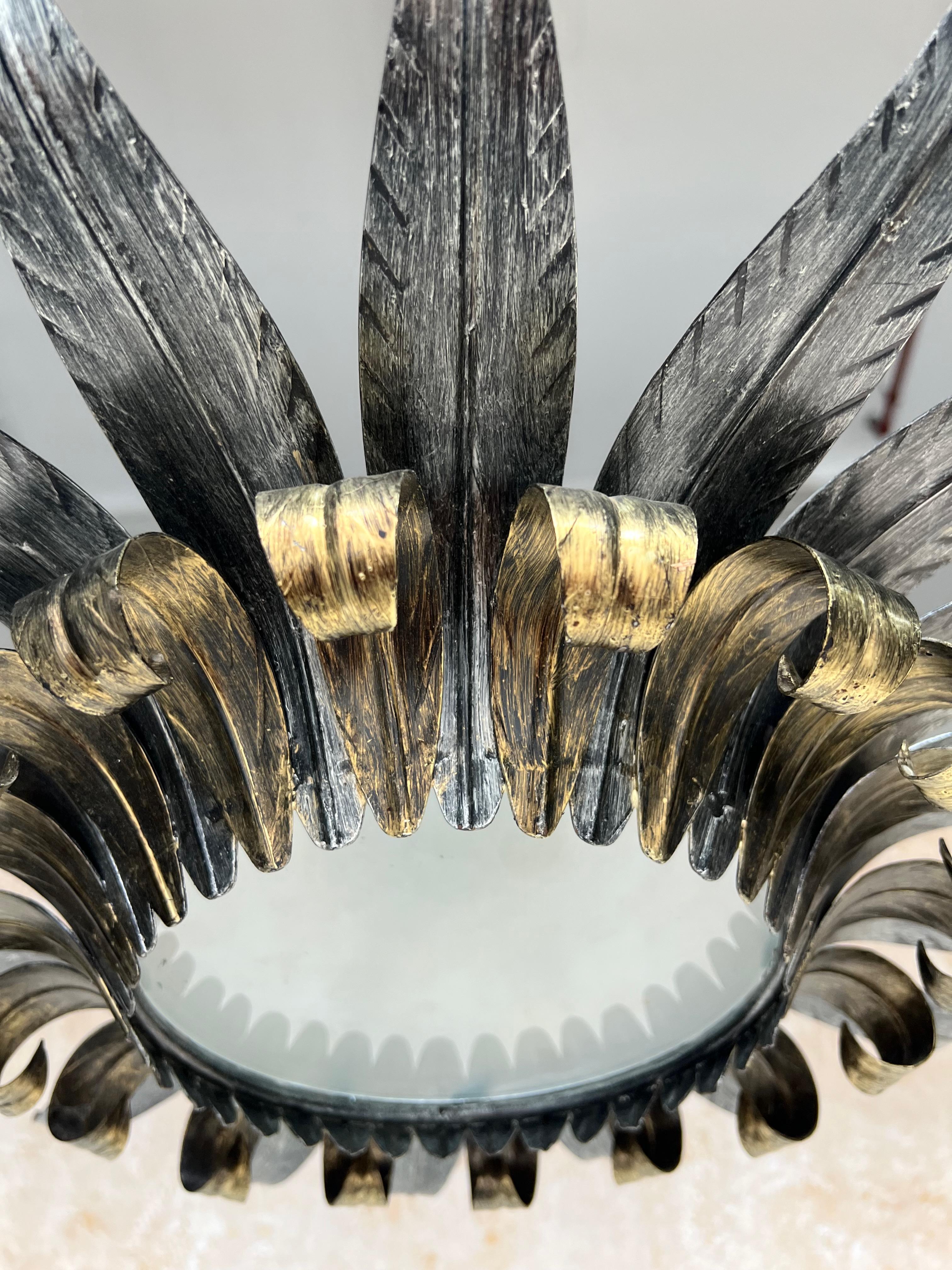 Plafoniera spagnola d'epoca in metallo dorato e argento in vendita 5