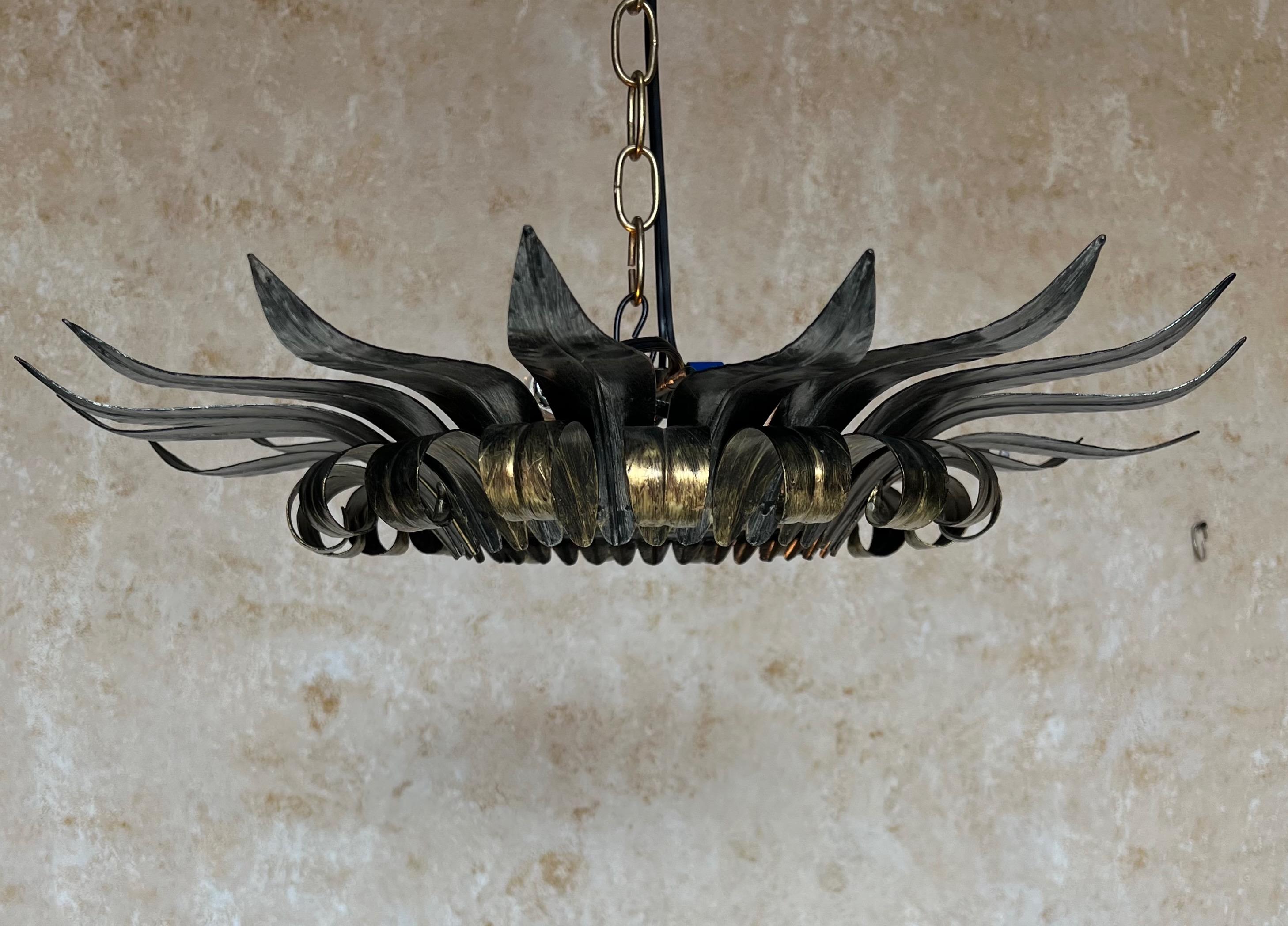 Art Nouveau Plafoniera spagnola d'epoca in metallo dorato e argento in vendita