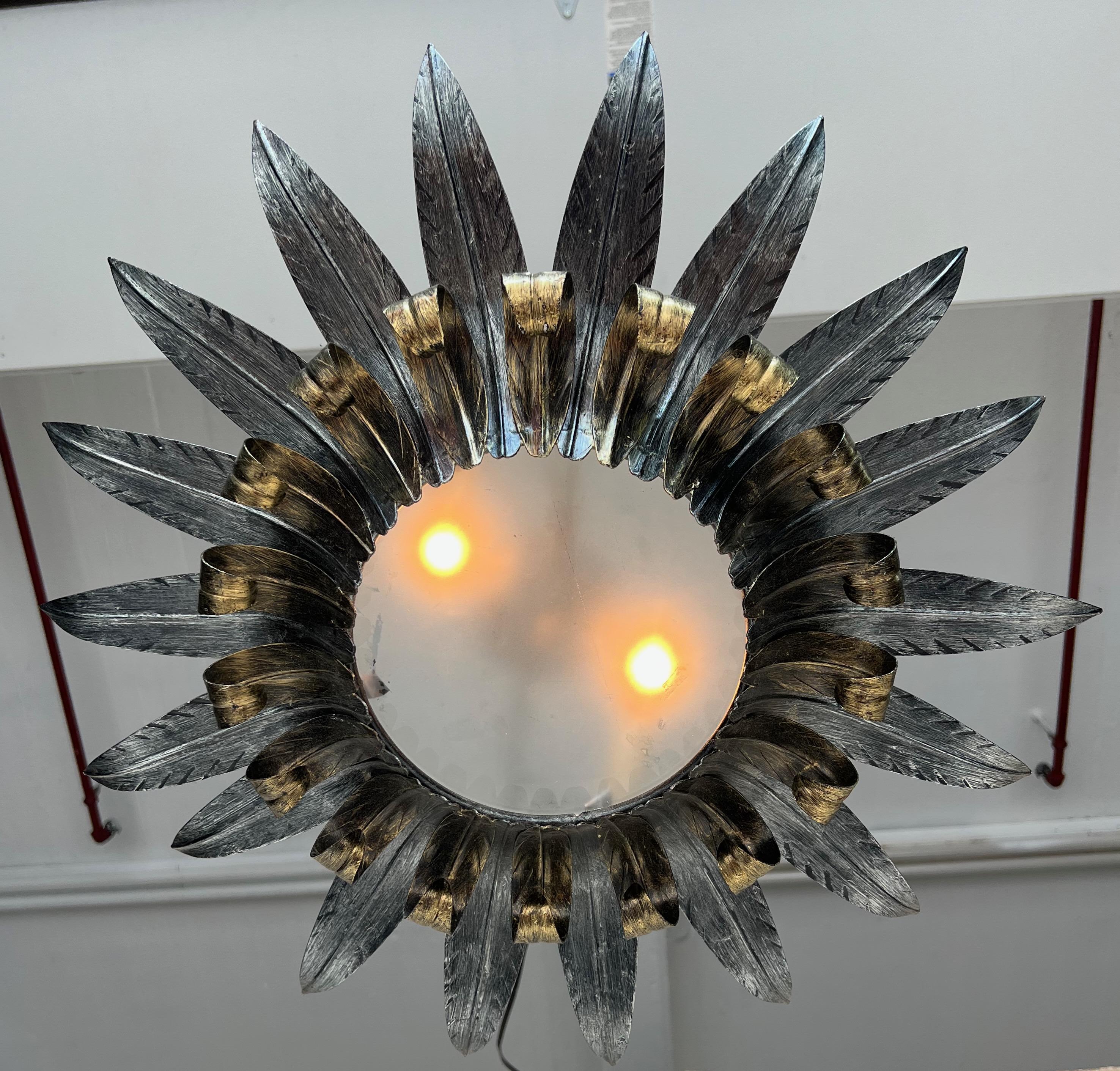 Dorato Plafoniera spagnola d'epoca in metallo dorato e argento in vendita