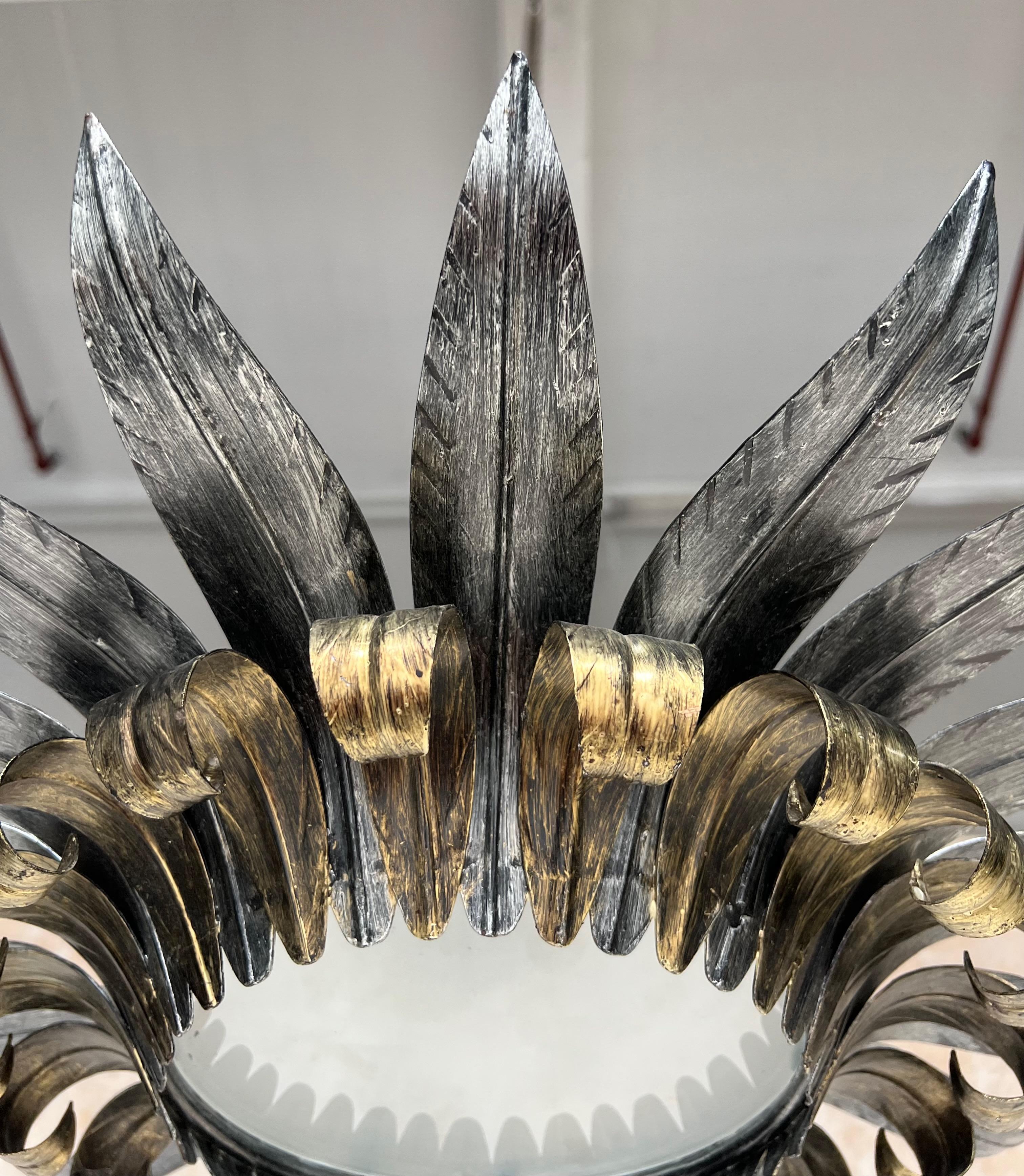 Metallo Plafoniera spagnola d'epoca in metallo dorato e argento in vendita