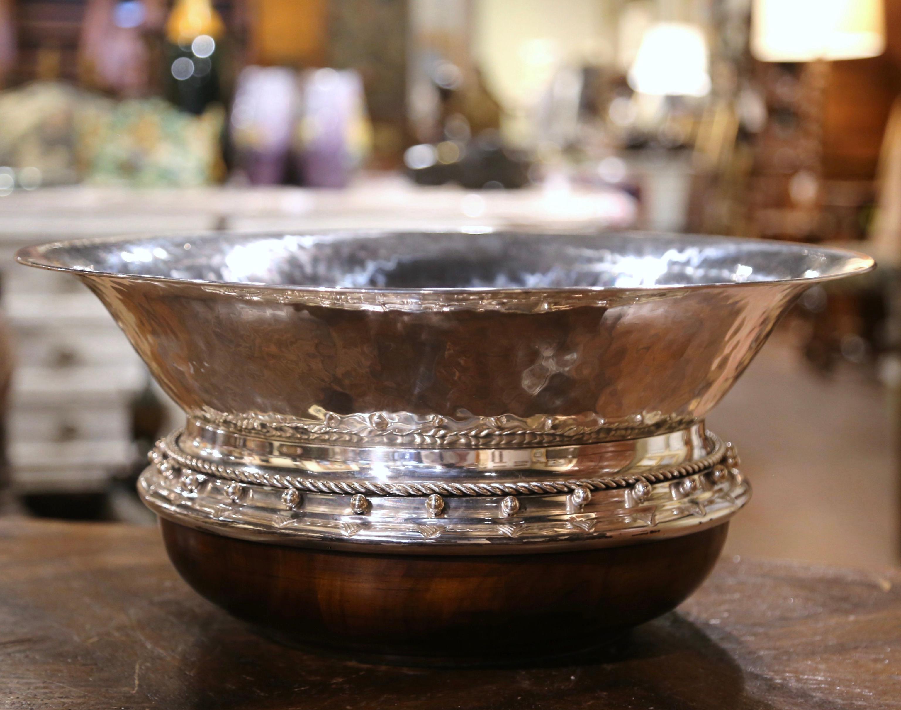 20th Century Vintage Spanish Silver Plated Center Piece on Walnut Base Stamped Valenti For Sale