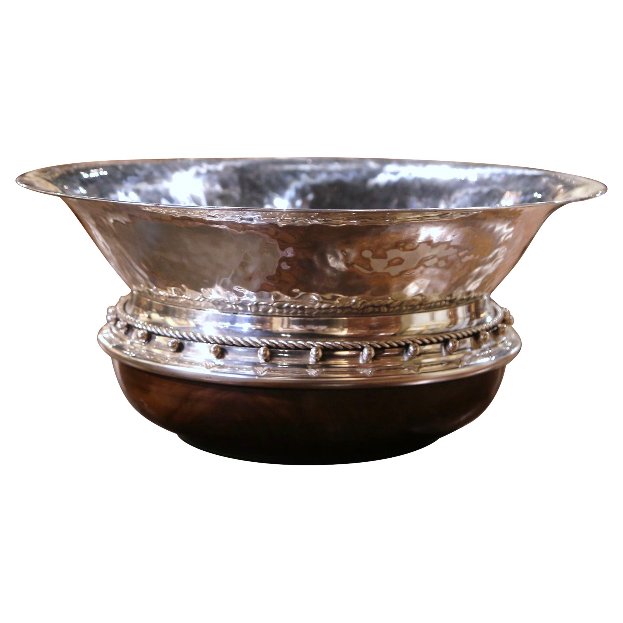 Vintage Spanish Silver Plated Center Piece on Walnut Base Stamped Valenti