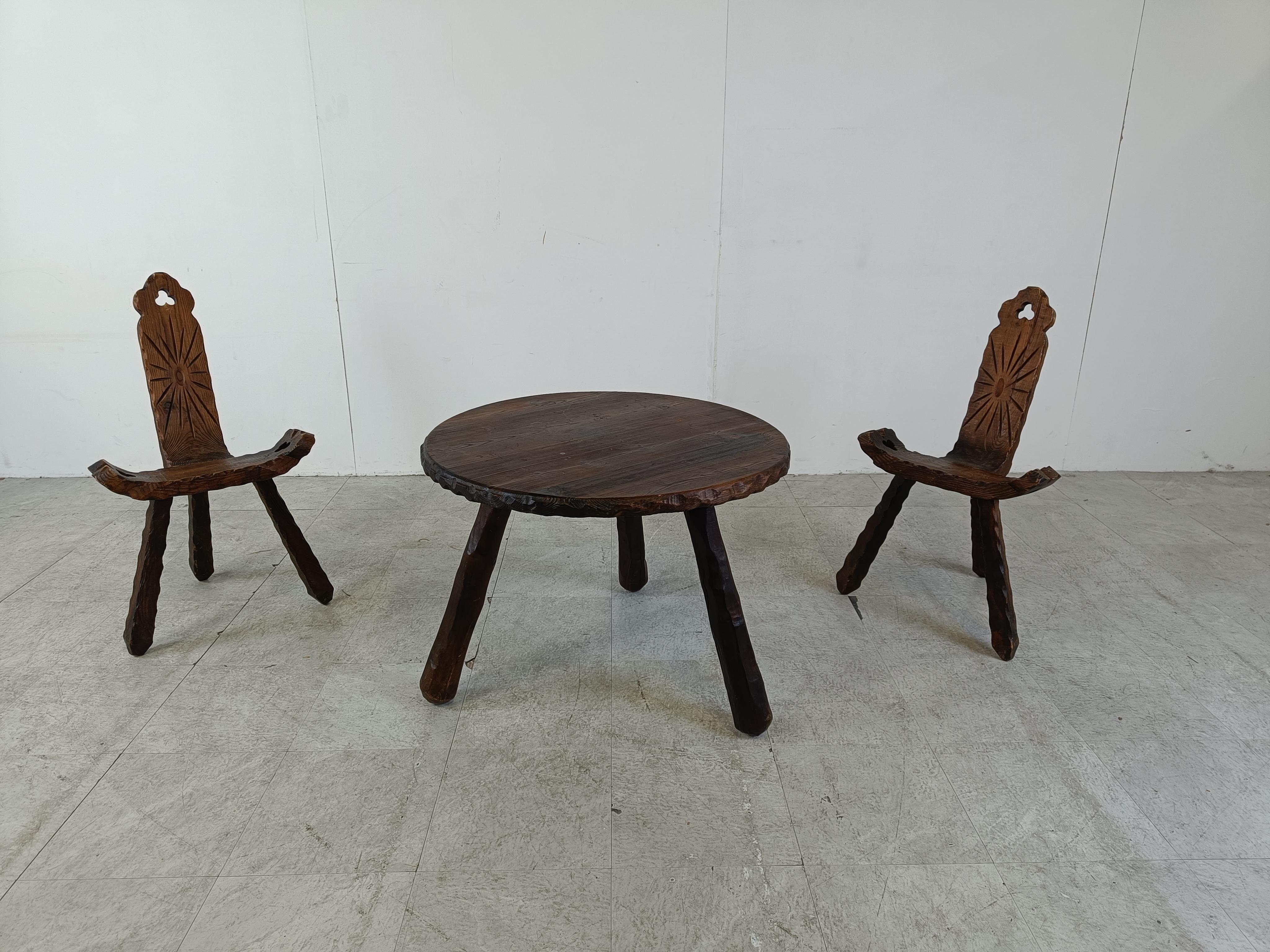 Brutalist Vintage spanish stools with table, 1950s  For Sale