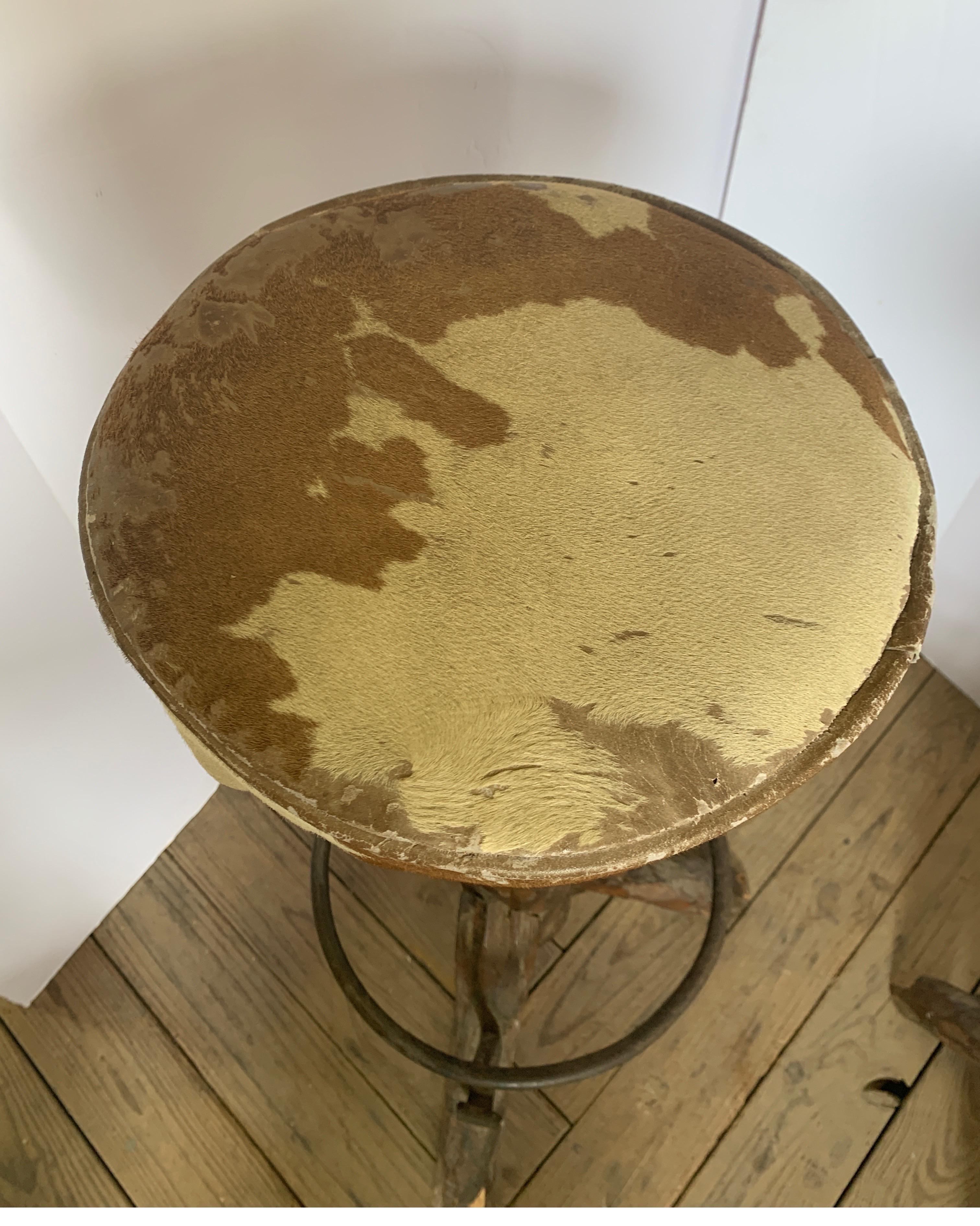 Vintage Spanish Stump Barstools with Cowhide Seats For Sale 3