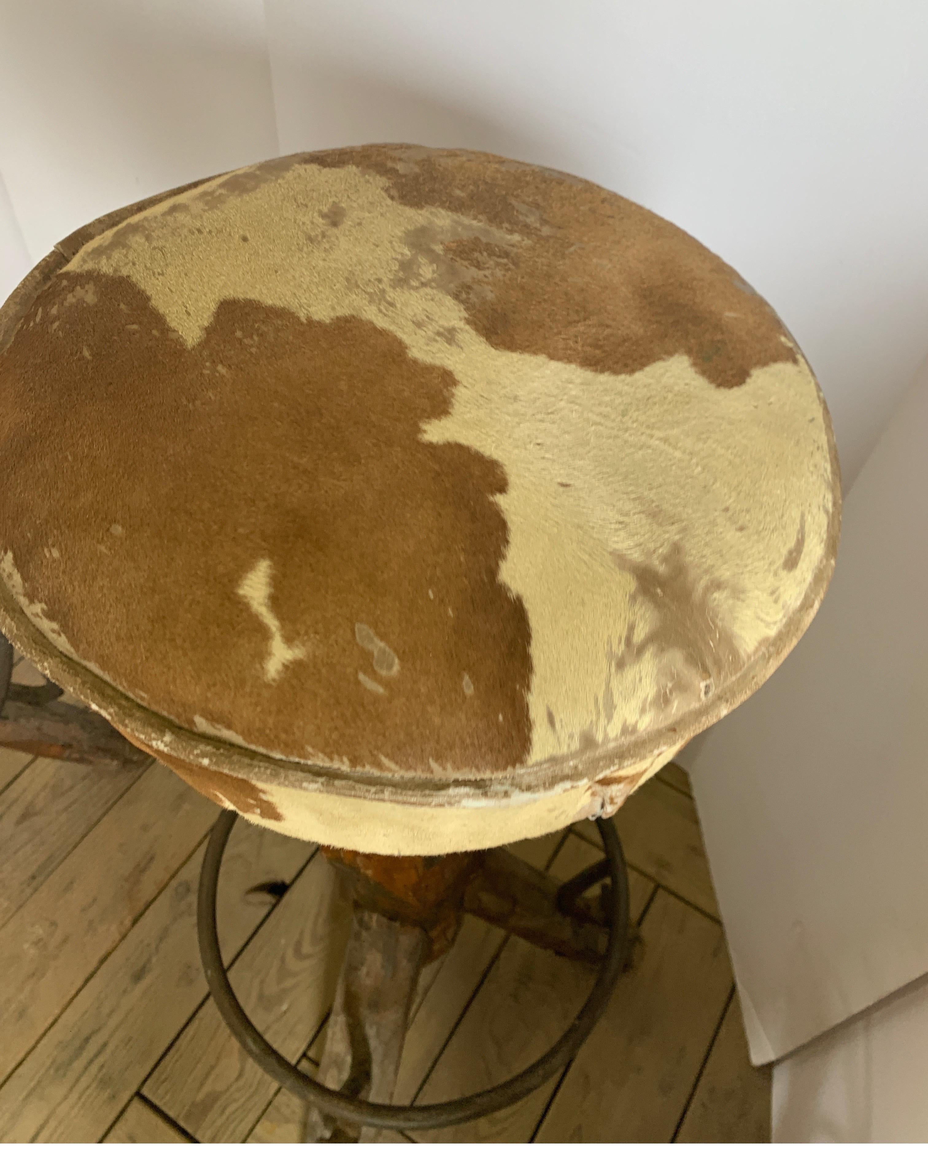 Vintage Spanish Stump Barstools with Cowhide Seats For Sale 4