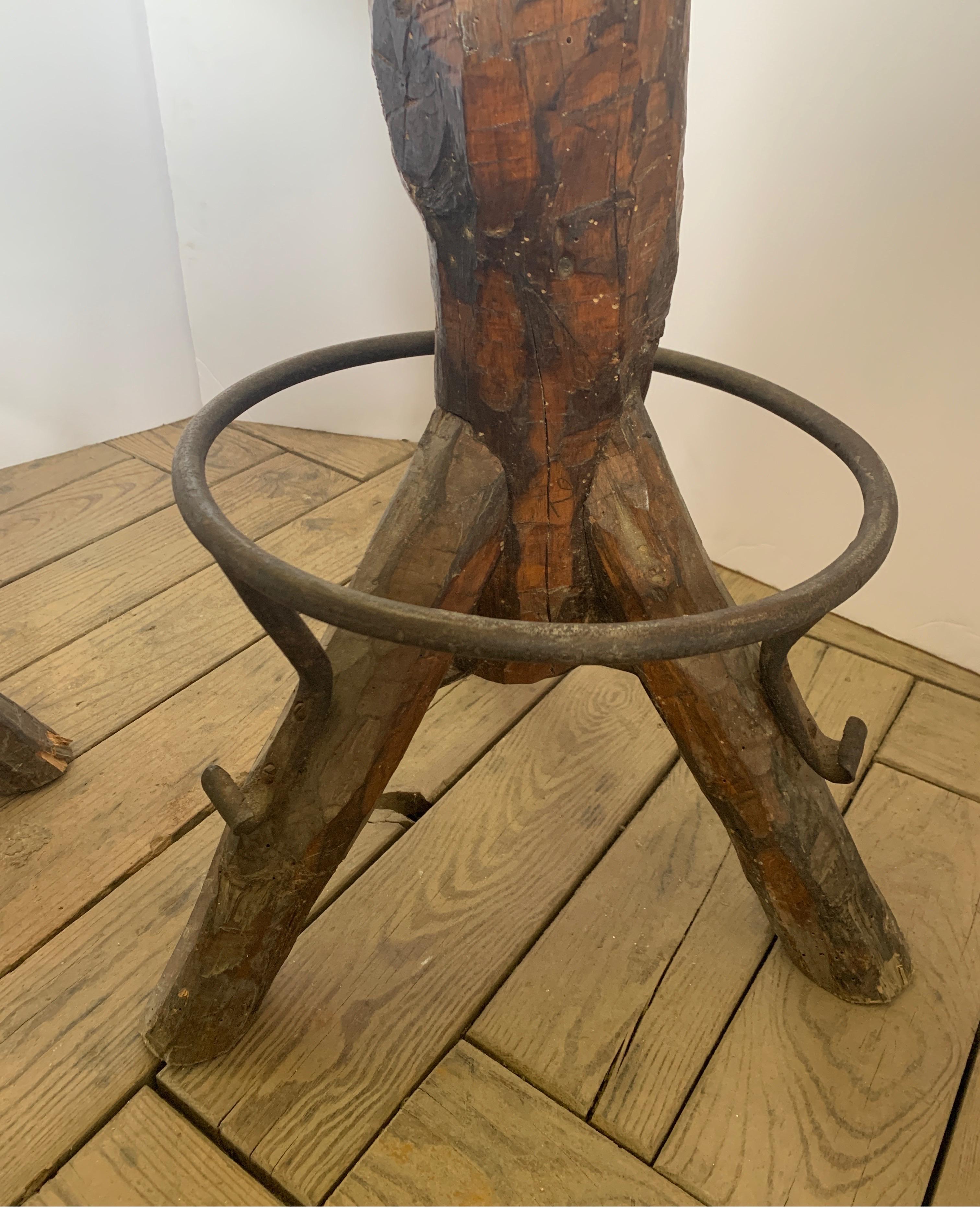 Late 20th Century Vintage Spanish Stump Barstools with Cowhide Seats For Sale