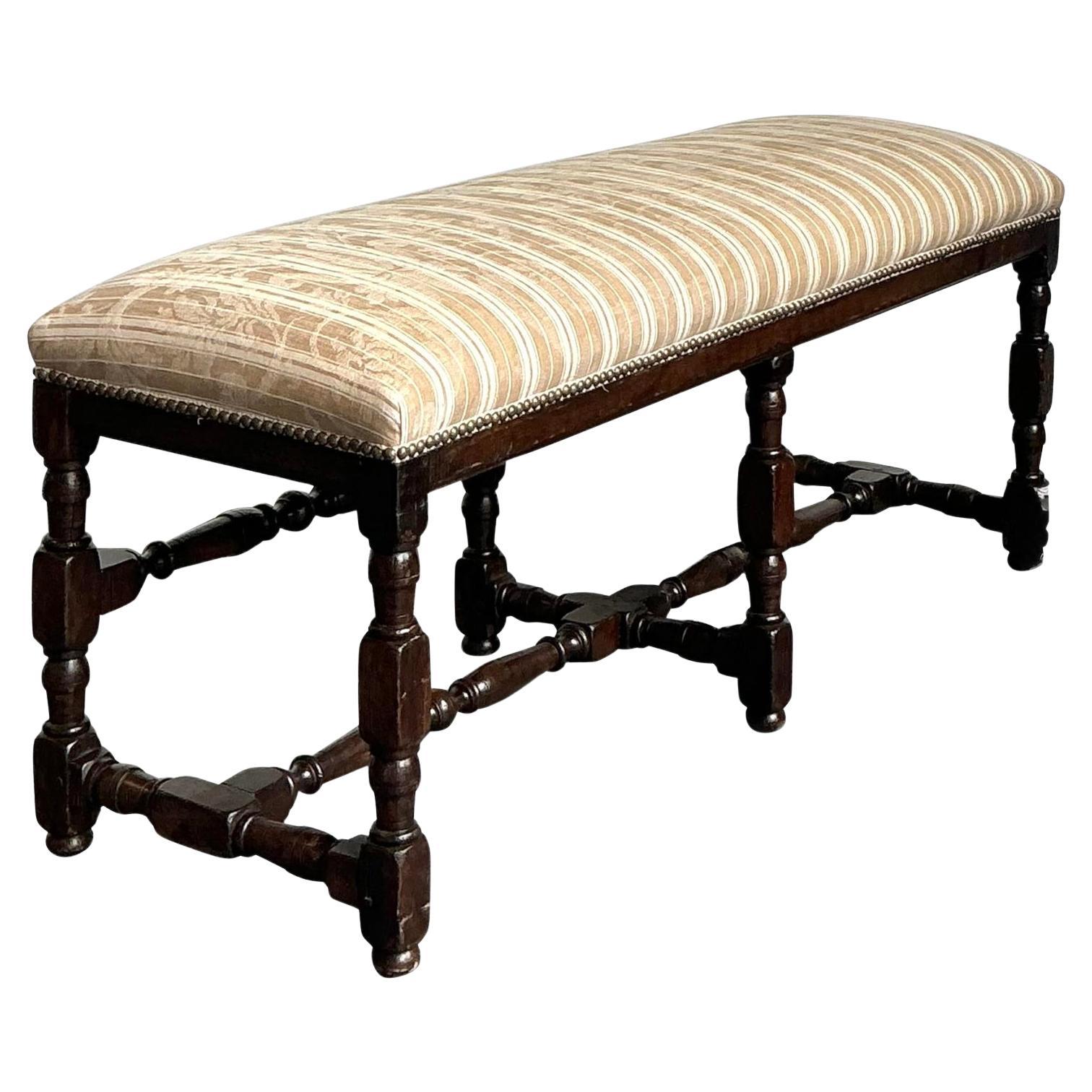 Vintage Spanish Turned Wood Bench