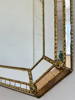 Vintage Spanish Venetian-Style Wall Mirror, Octagonal Brass, 1980s Hollywood Reg