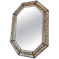 Vintage Spanish Venetian-Style Wall Mirror, Octagonal Brass, 1980s Hollywood Reg