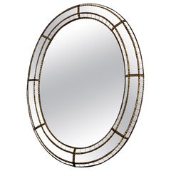 Vintage Spanish Venetian-Style Wall Mirror, Oval, Brass, 1980s Hollywood Regency